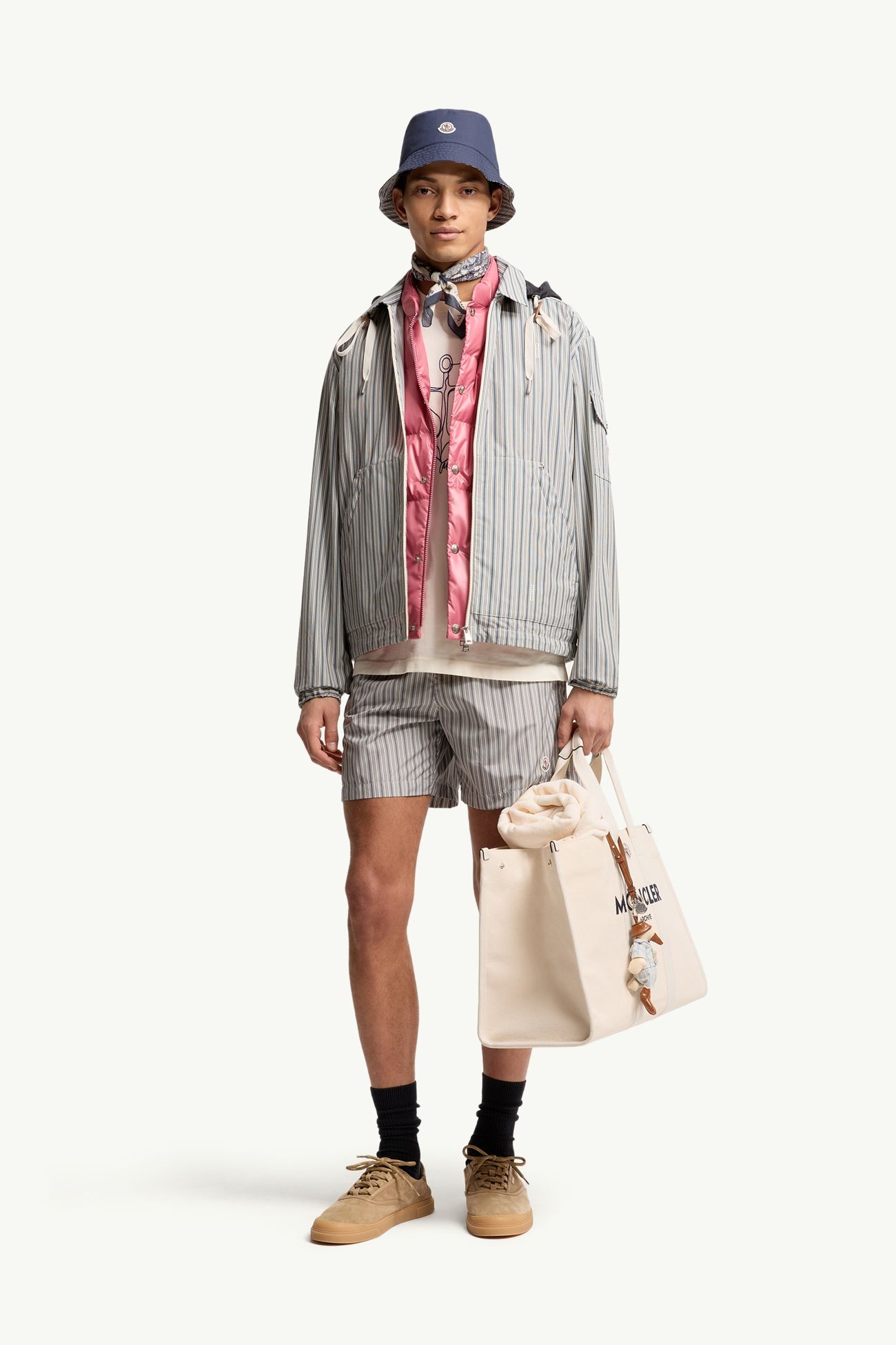 條紋游泳短褲 男士 白色和藍色 Moncler 0