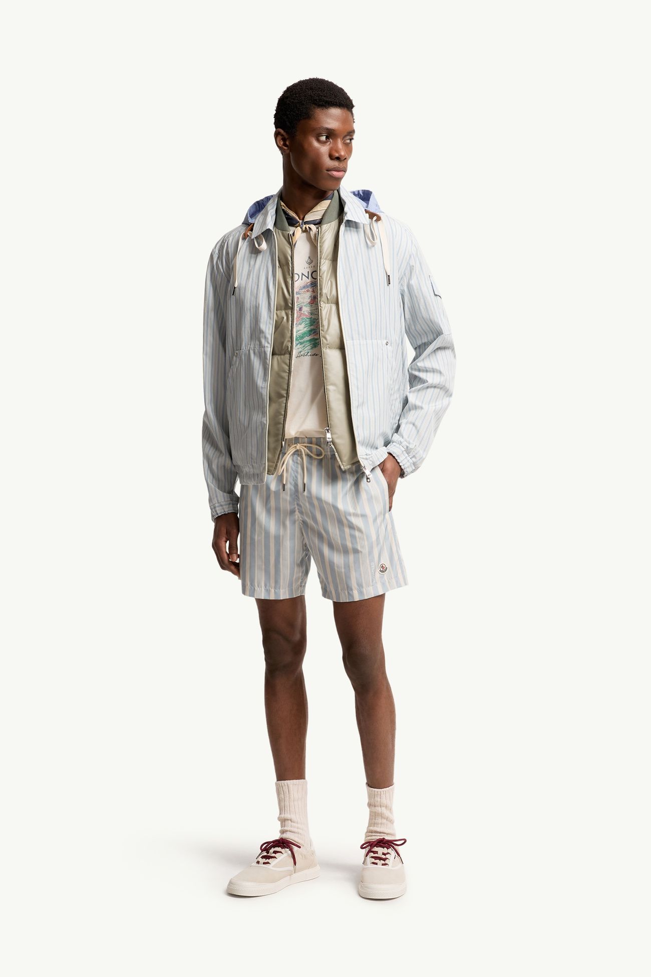 Striped Swim Shorts Men White & Blue Moncler 0