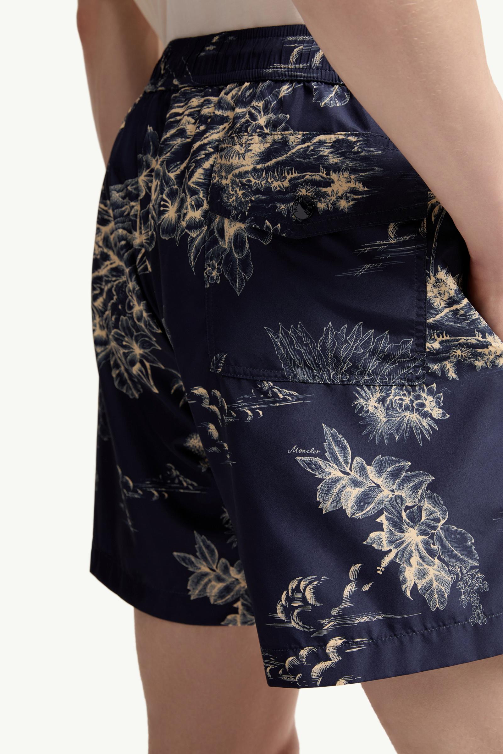 Navy Blue Floral Print Swim Shorts - Swimwear for Men | Moncler US