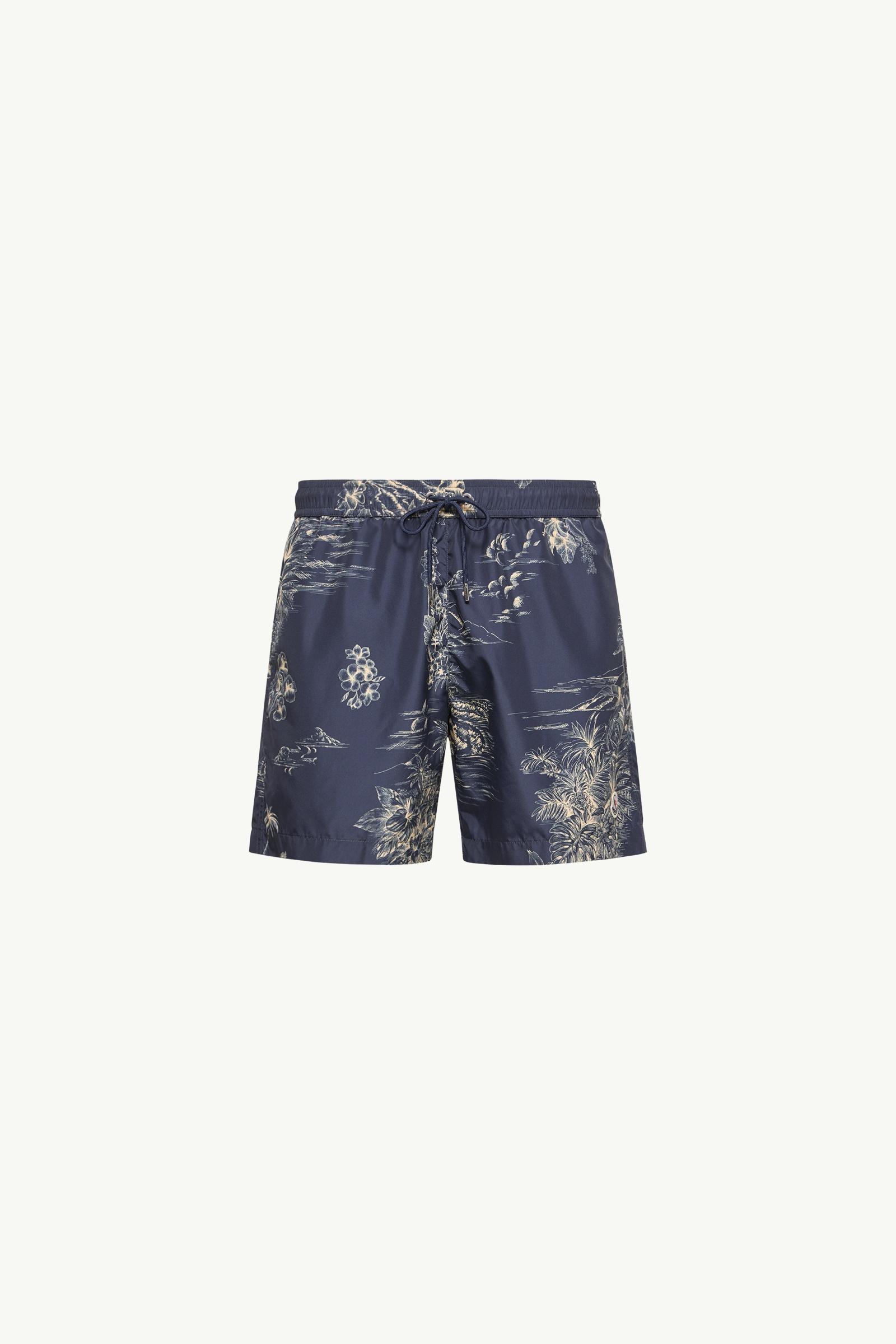 Navy Blue Floral Print Swim Shorts - Swimwear for Men | Moncler US