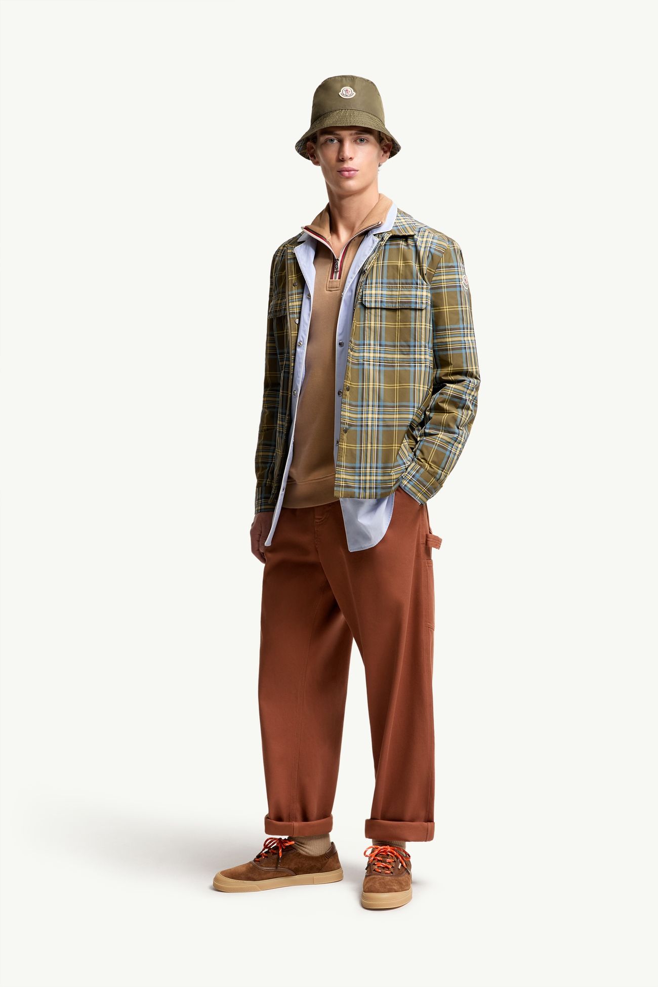 Surchemise à carreaux et monogramme Hommes Bleu Ciel & Vert Olive Moncler 0