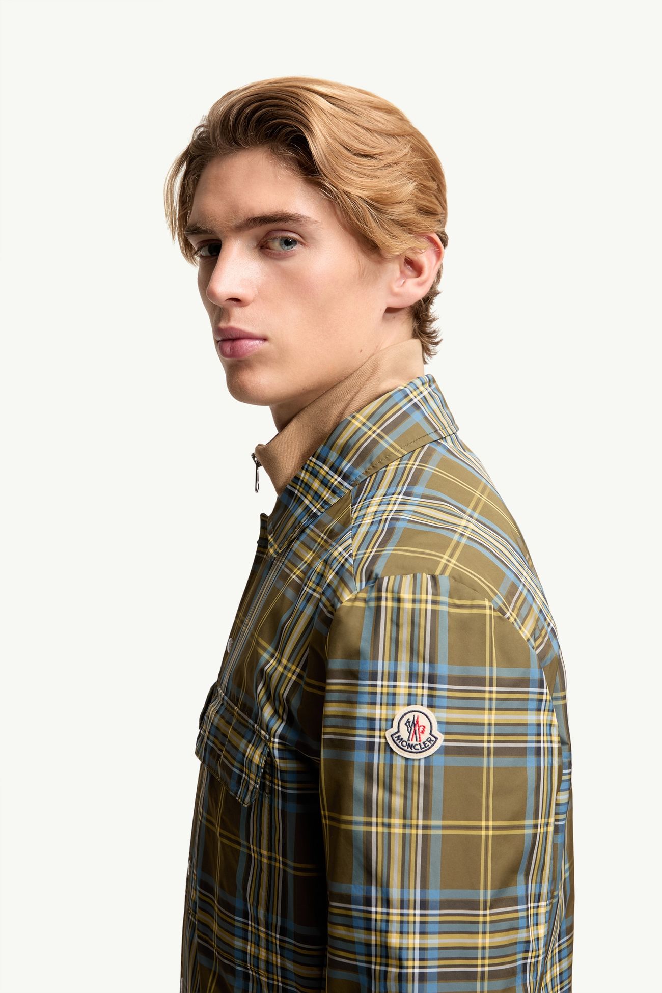 Hemdjacke mit Monogramm und Karomuster Herren Himmelblau & Olivgrün Moncler 1