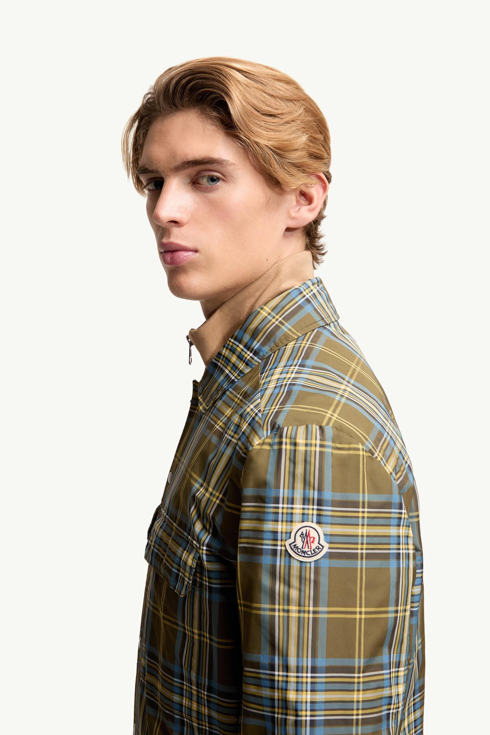 Sky Blue & Olive Green Monogram Checked Shirt Jacket - Shirt