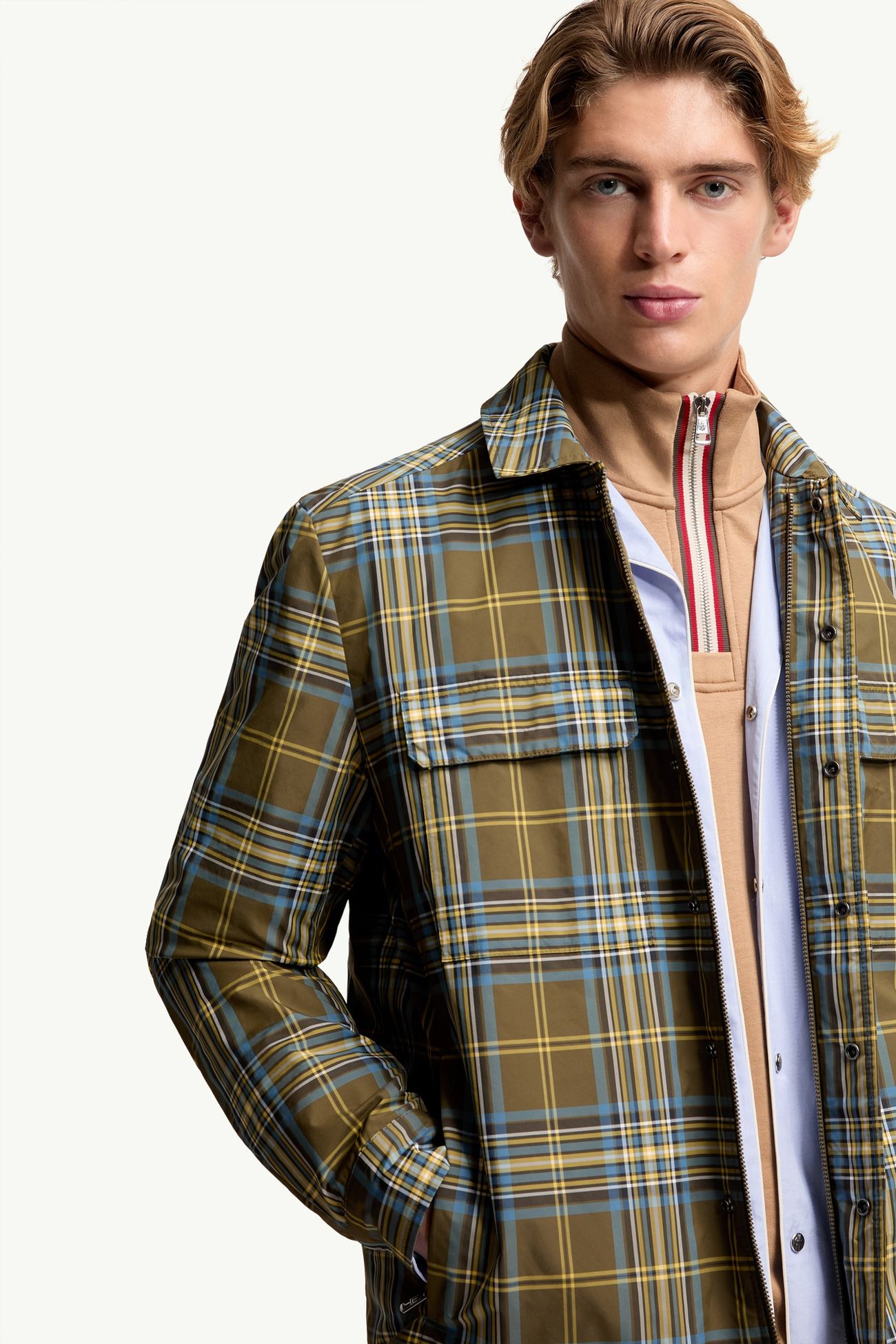 Hemdjacke mit Monogramm und Karomuster Herren Himmelblau & Olivgrün Moncler 5