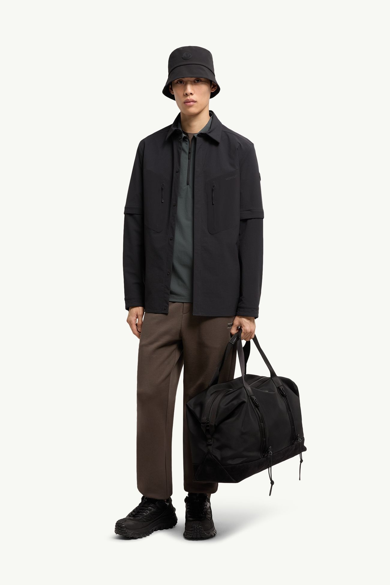 Chaqueta camisera 2 en 1 con logotipo Hombre Negro Moncler 0