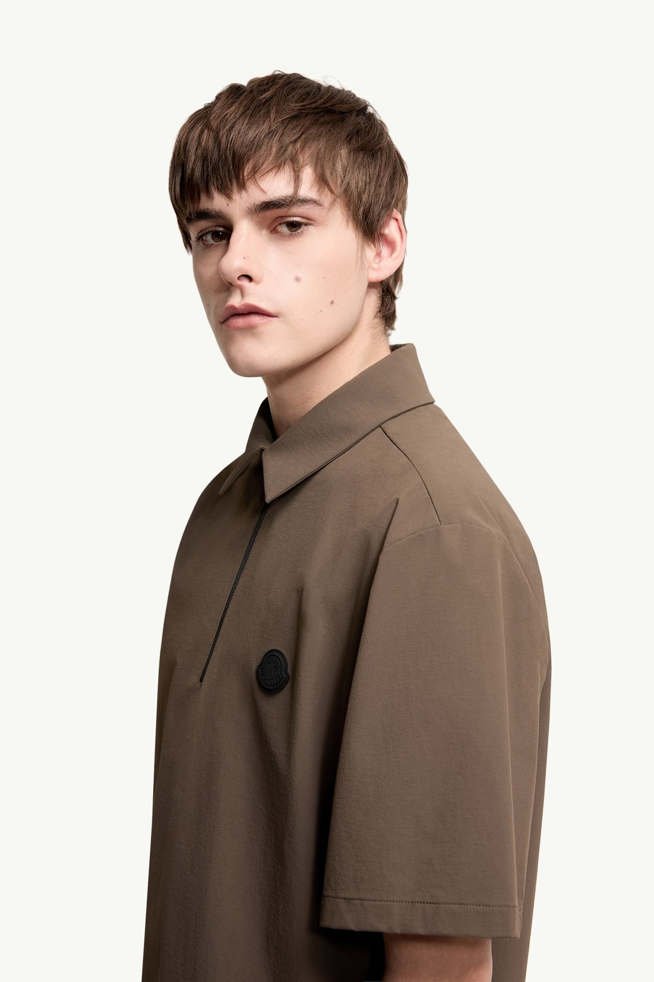 Chemise semi-zippée à manches courtes et logo Hommes Marron Moncler 1