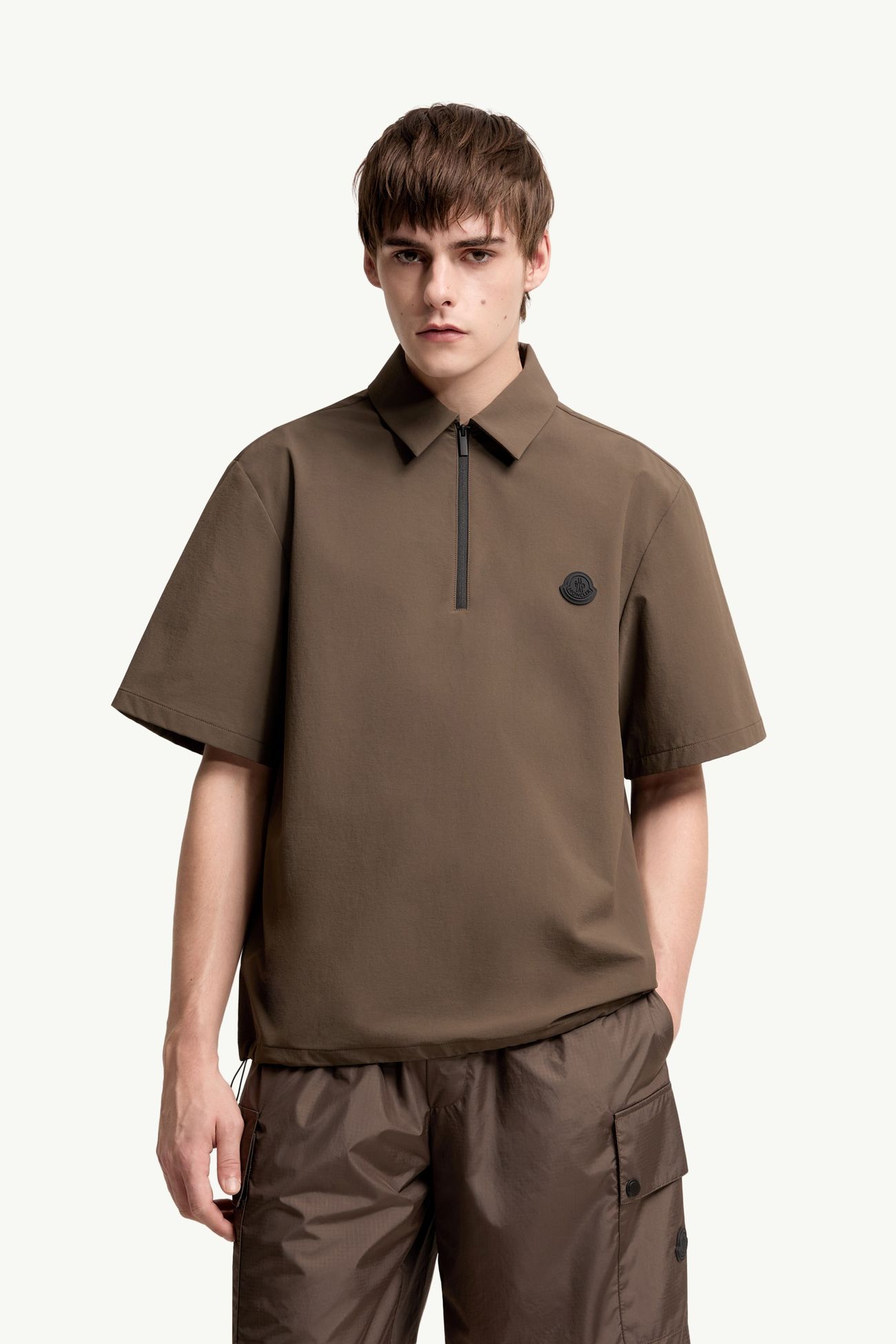 Chemise semi-zippée à manches courtes et logo Hommes Marron Moncler 3