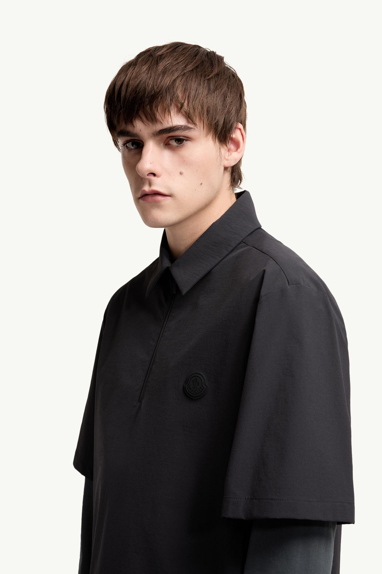 Logo Short Sleeve Half-Zip Shirt Men Black Moncler 1