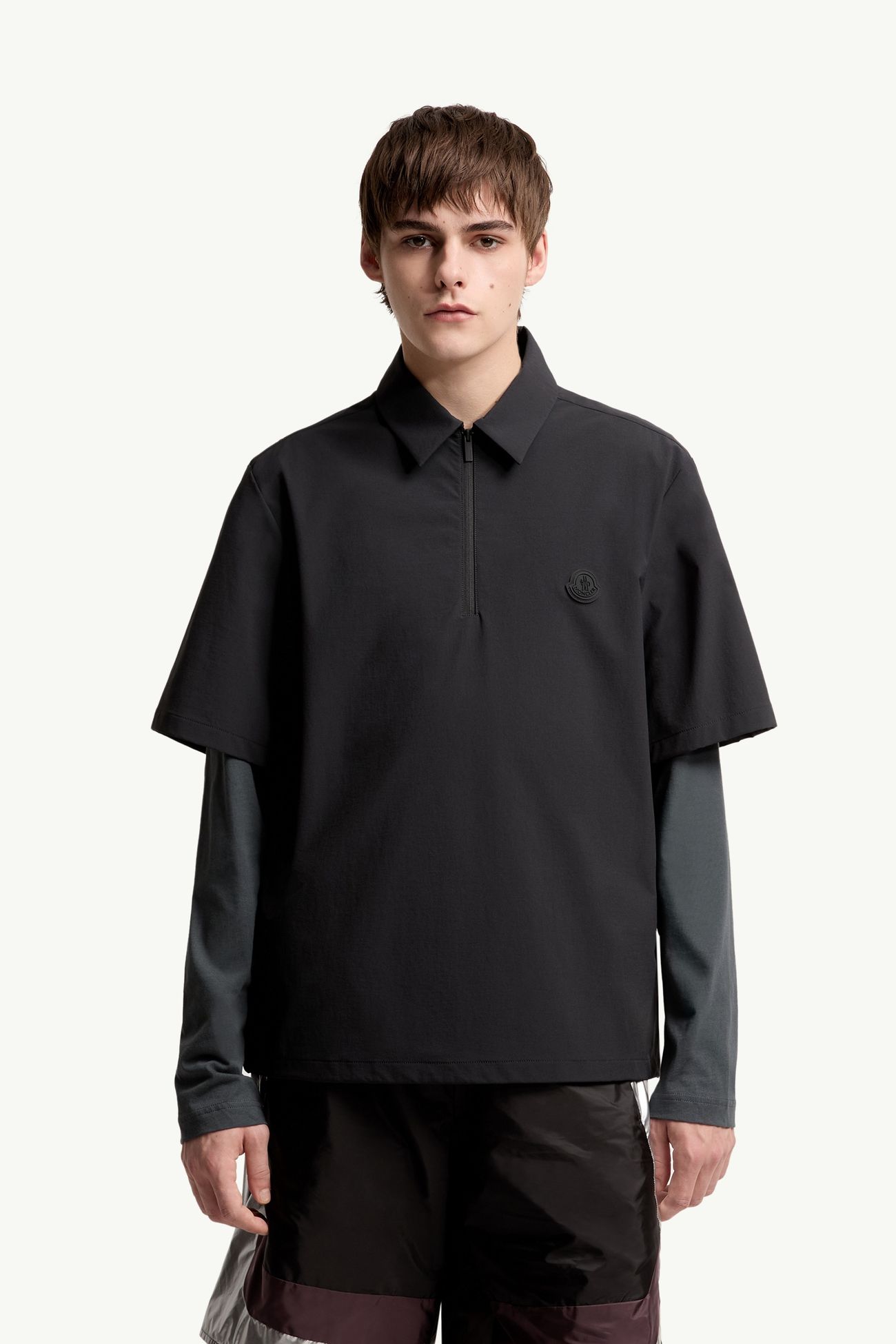 標誌短袖半拉鏈恤衫 男士 黑色 Moncler 3