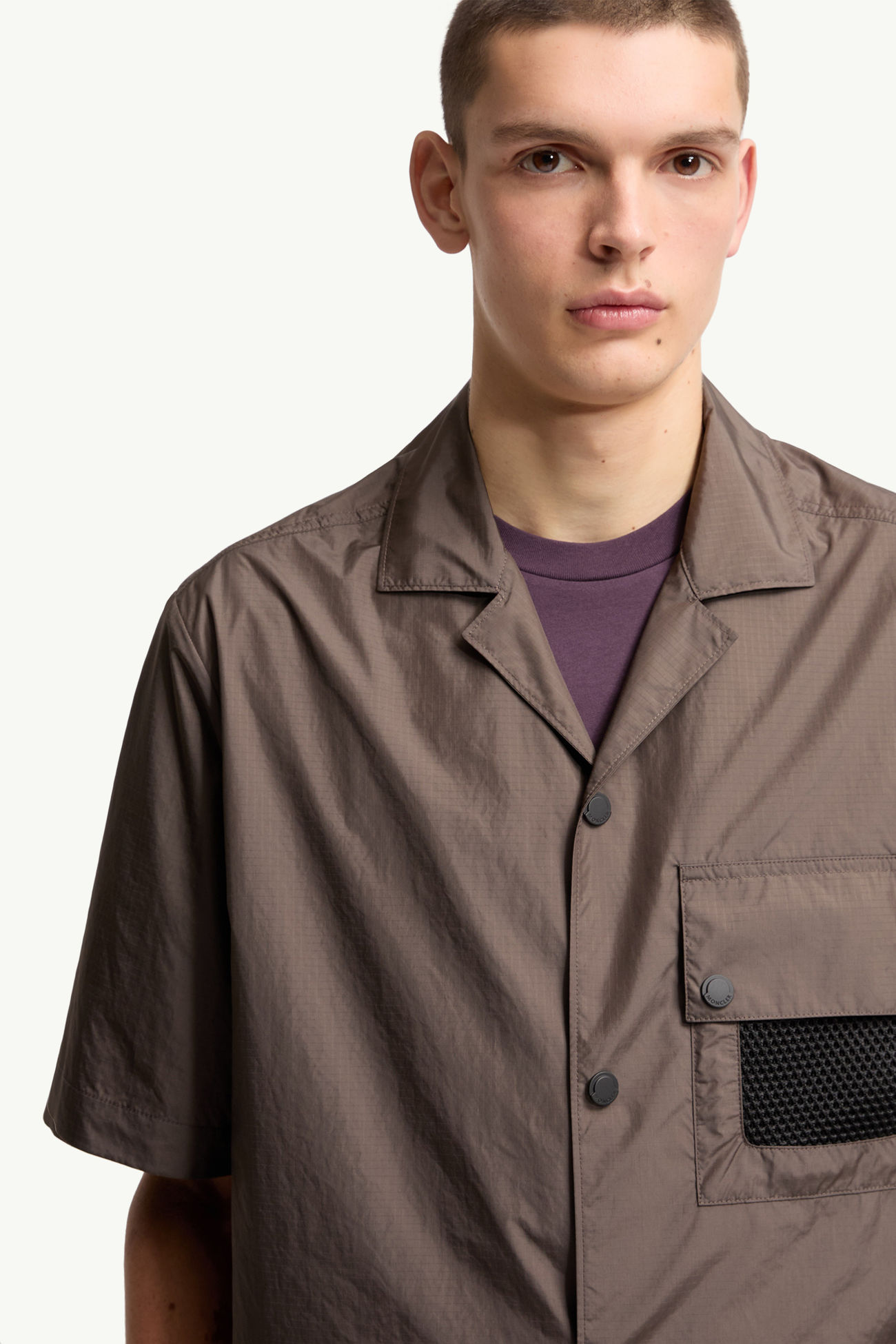 Chemise rayée à manches courtes et logo Hommes Marron Moncler 5