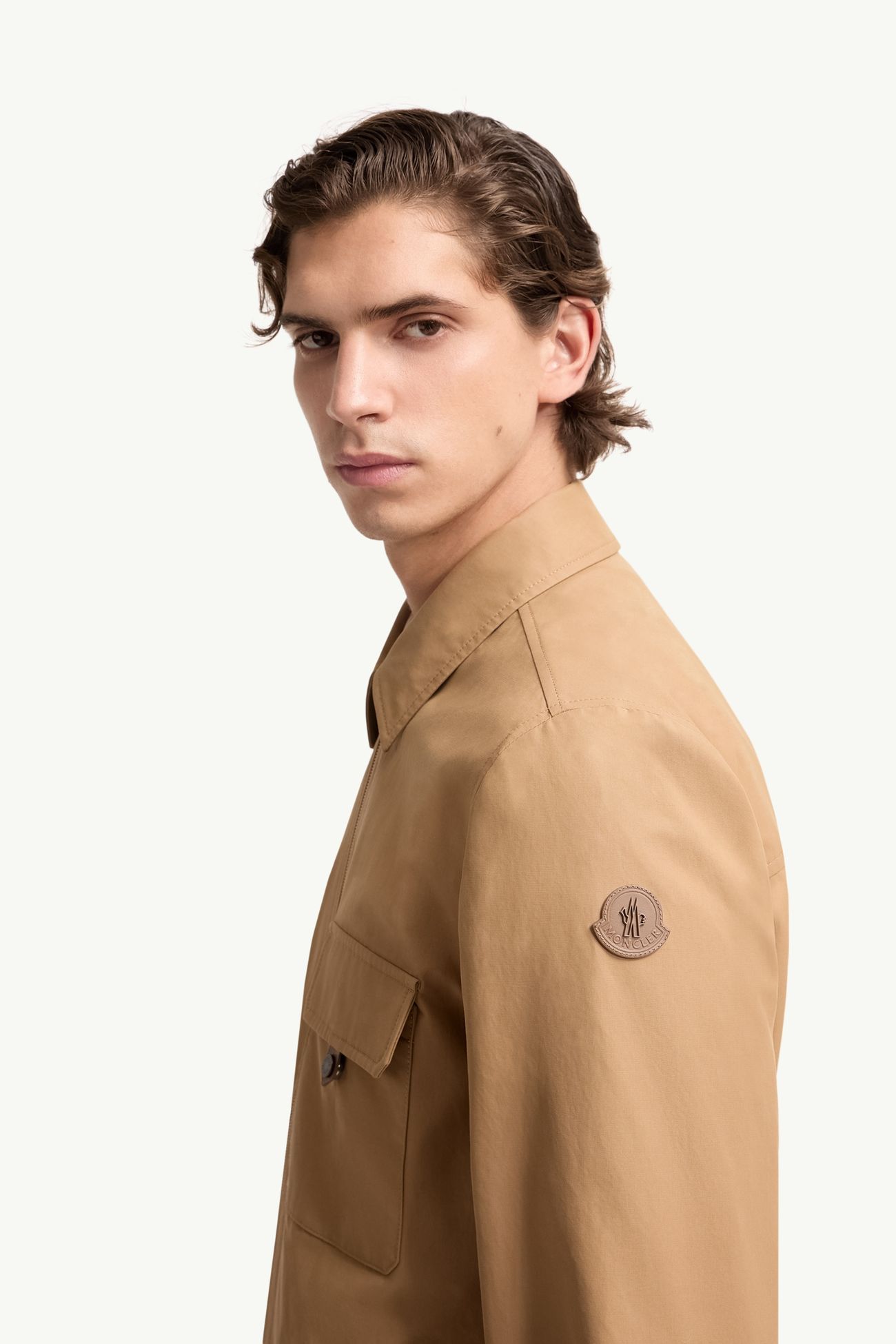 Hemdjacke aus Baumwollmischung mit Lederlogo Herren Beige Moncler 1
