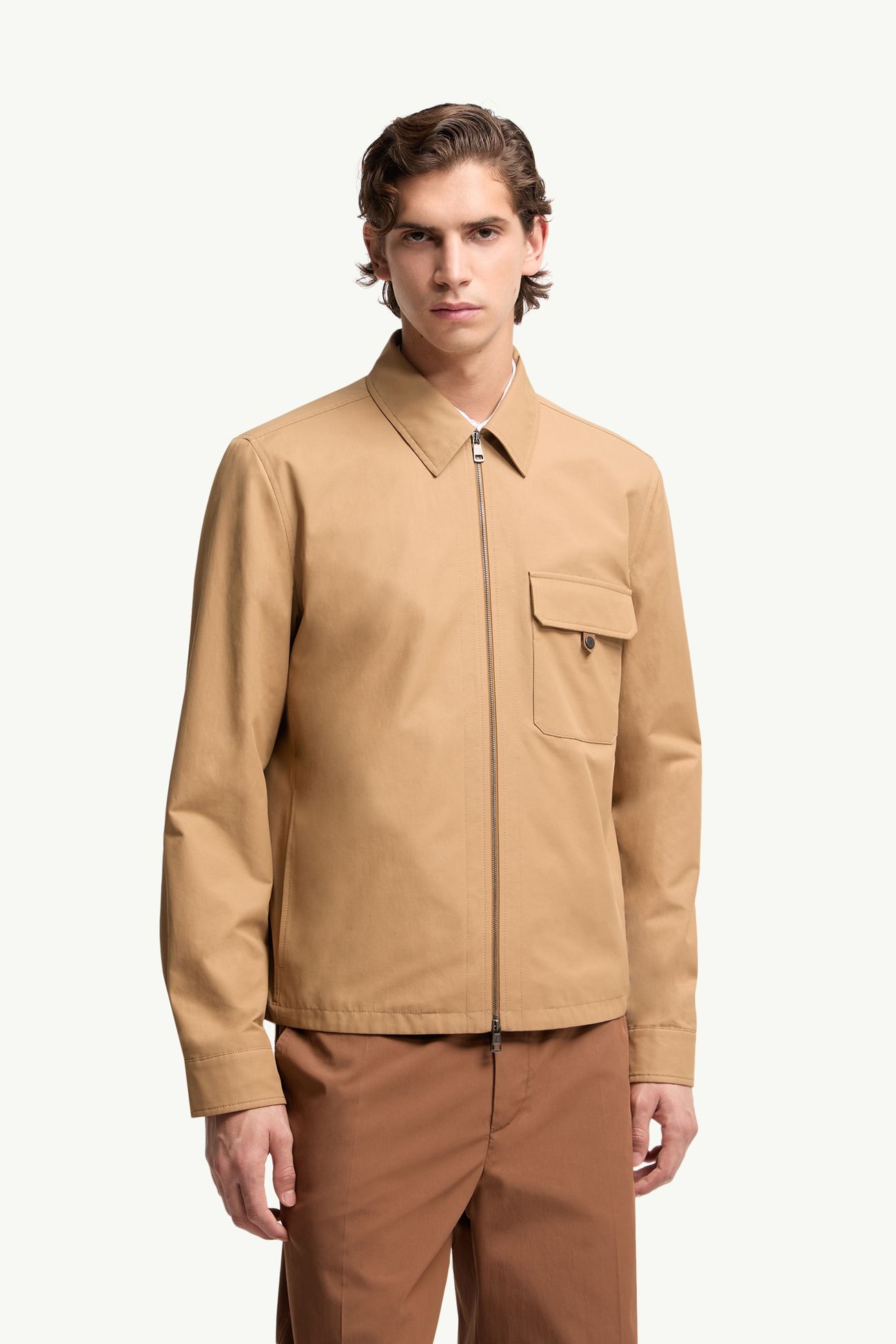 皮革標誌棉質混紡恤衫式外套 男士 米色 Moncler 3