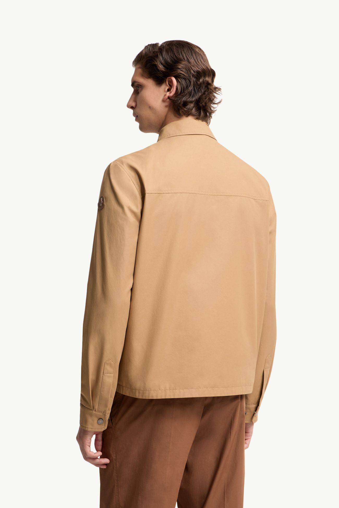 Giacca camicia in misto cotone con logo in pelle Uomo Beige Moncler 4