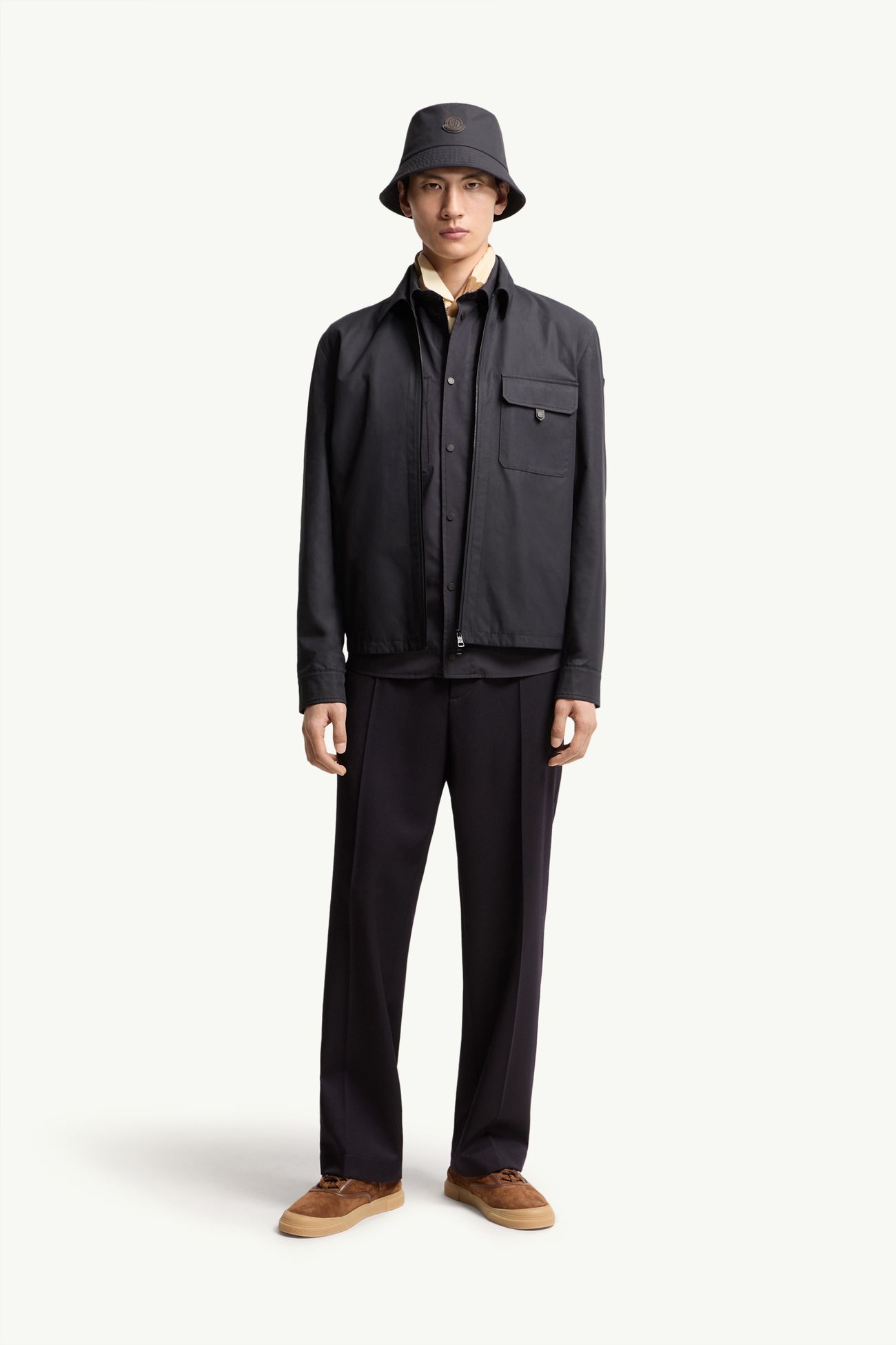 Chemise en coton mélangé à logo en cuir Hommes Bleu marine Moncler 0