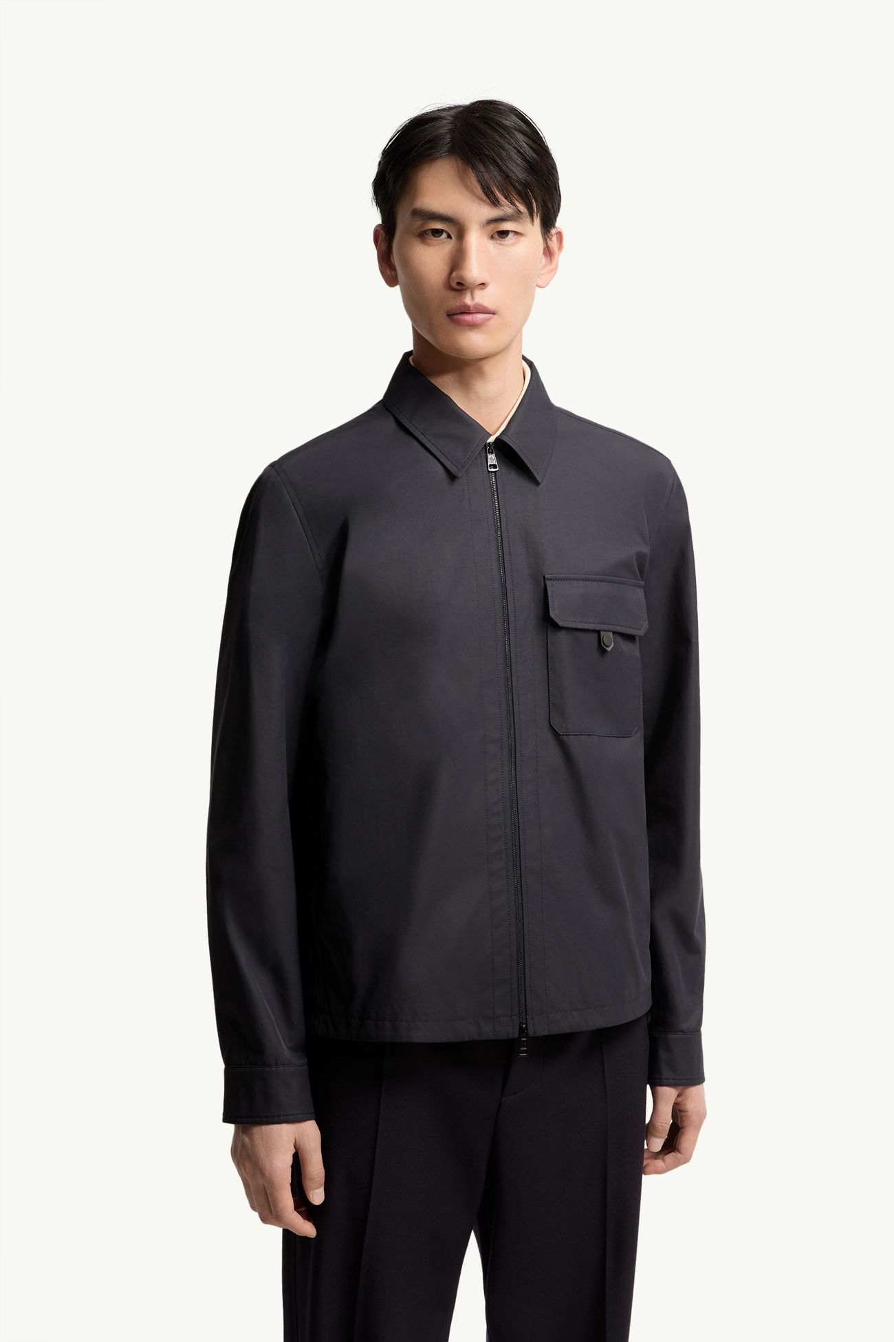 皮革標誌棉質混紡恤衫式外套 男士 海軍藍色 Moncler 3