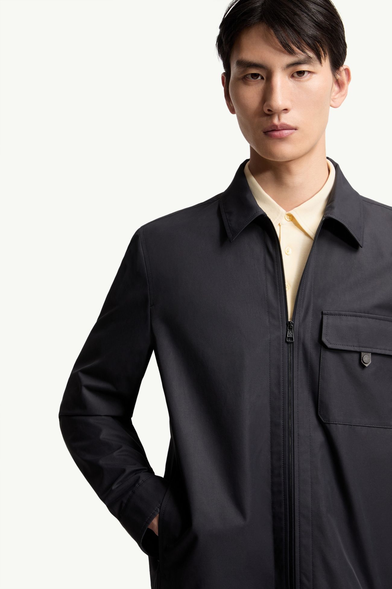 Camisa de mezcla de algodón con logotipo de piel Hombre Azul marino Moncler 5