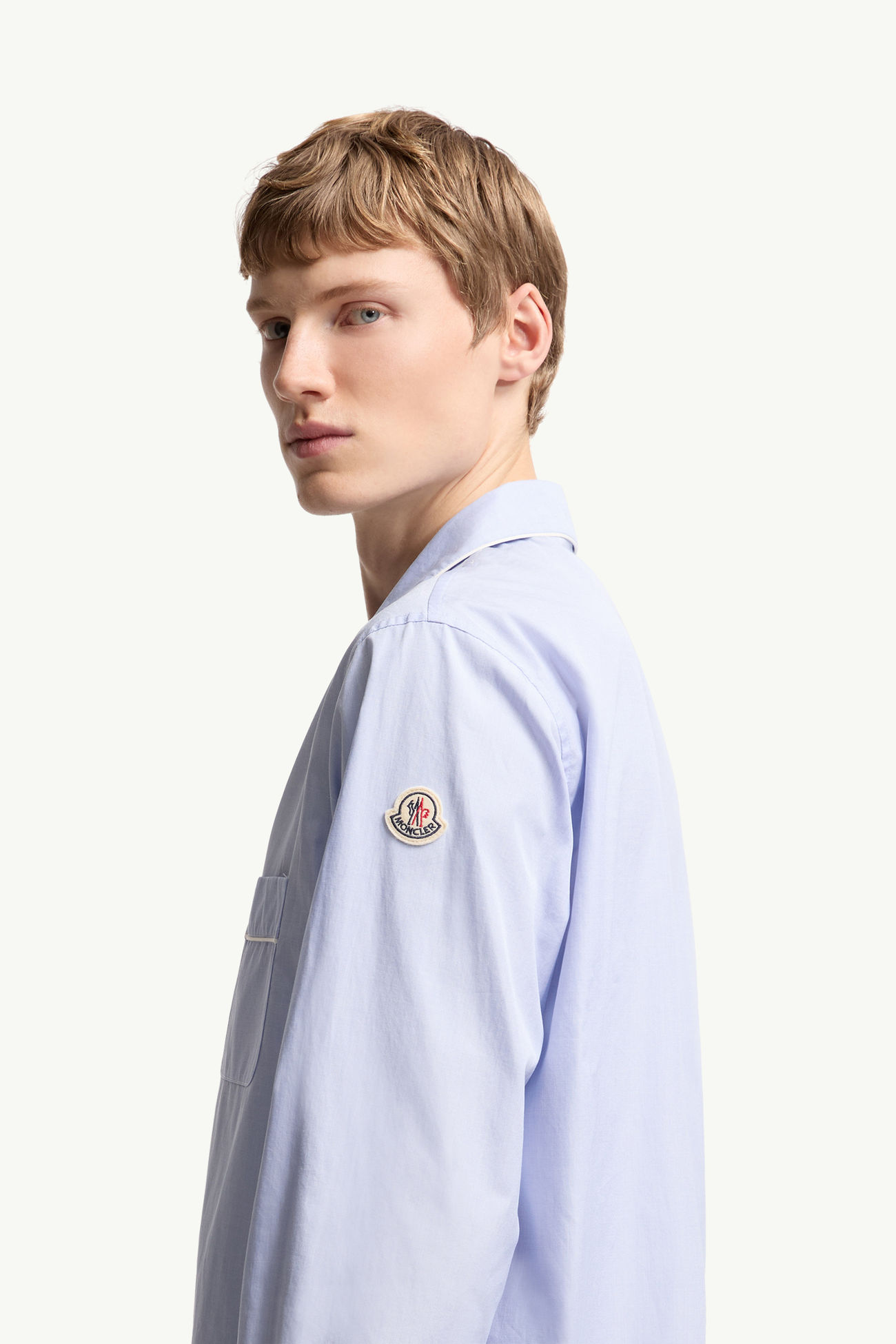 Camisa de manga larga de algodón fil-à-fil Hombre Azul claro Moncler 1