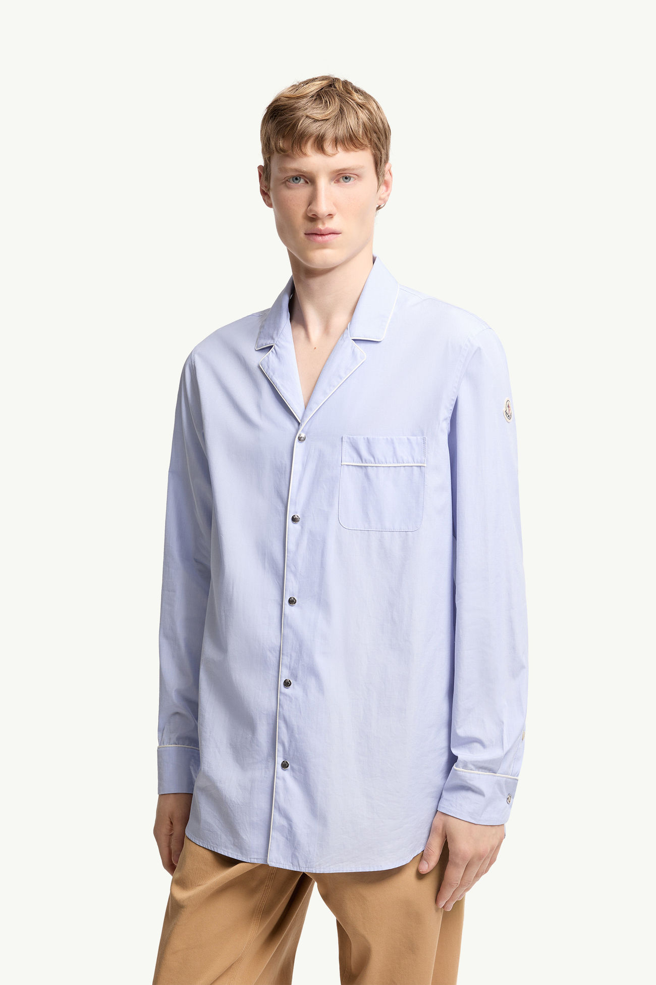 Camicia a maniche lunghe in cotone fil-à-fil Uomo Celeste Moncler 3