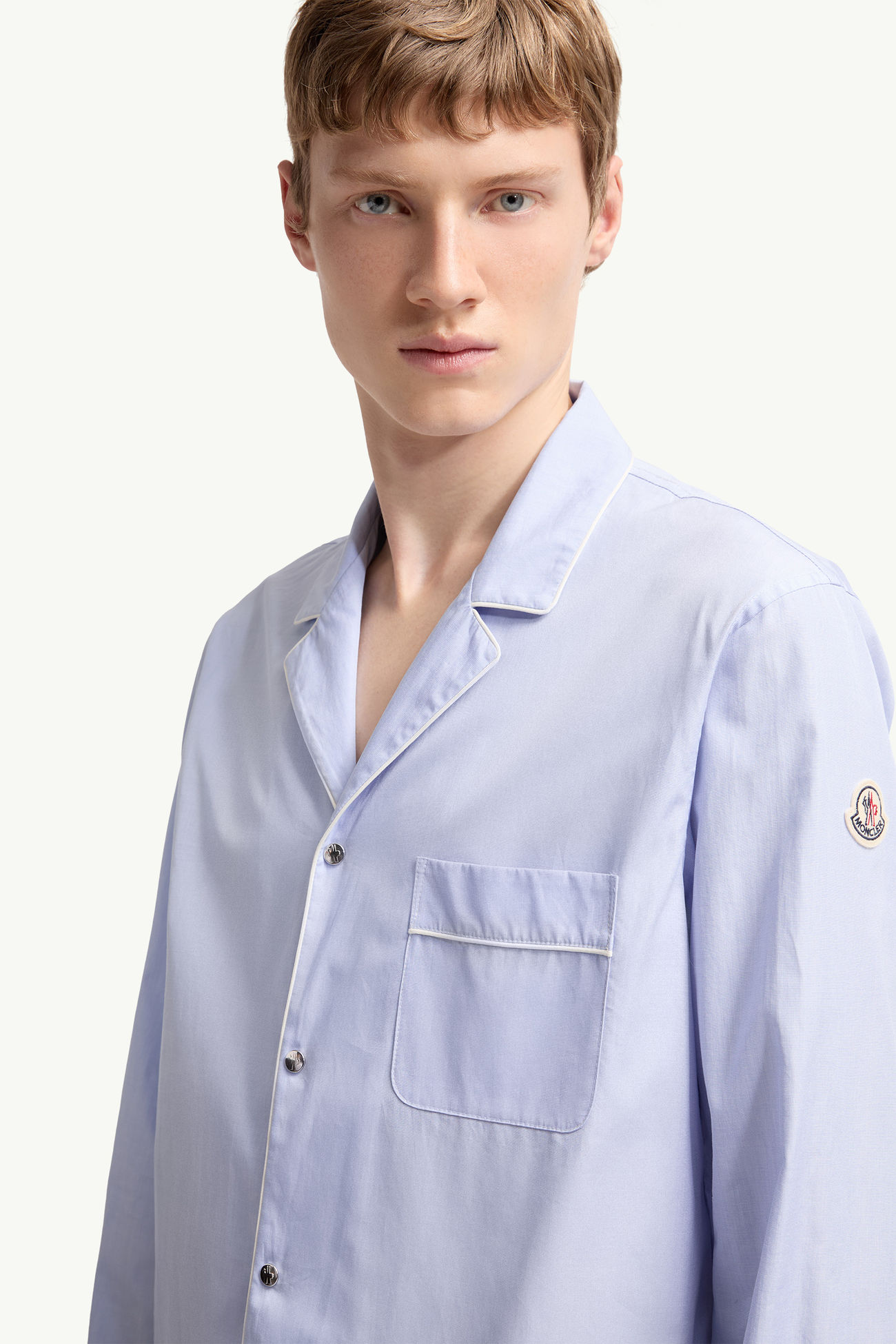 Camicia a maniche lunghe in cotone fil-à-fil Uomo Celeste Moncler 5