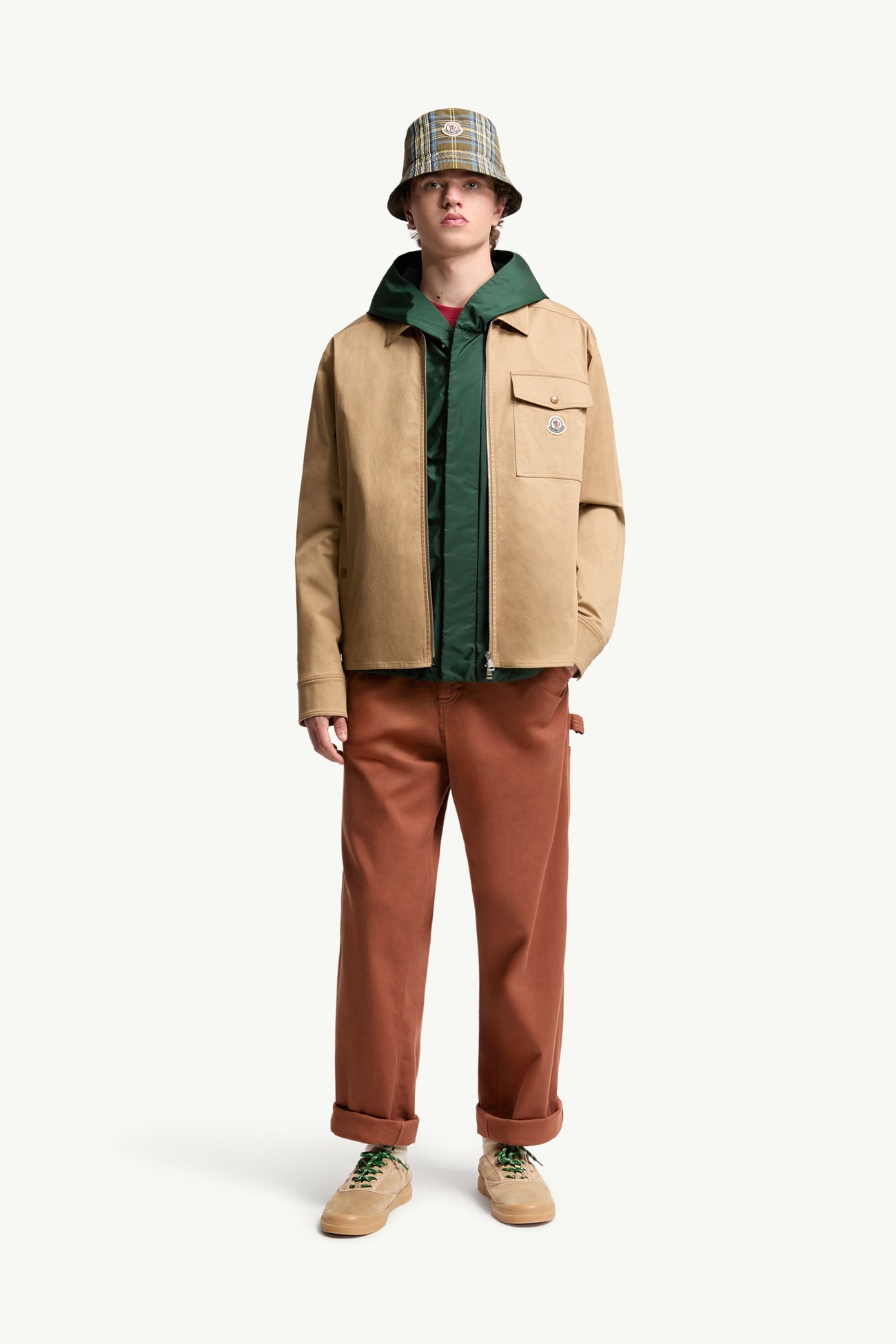 Cotton Blend Gabardine Shirt Jacket Men Beige Moncler 0