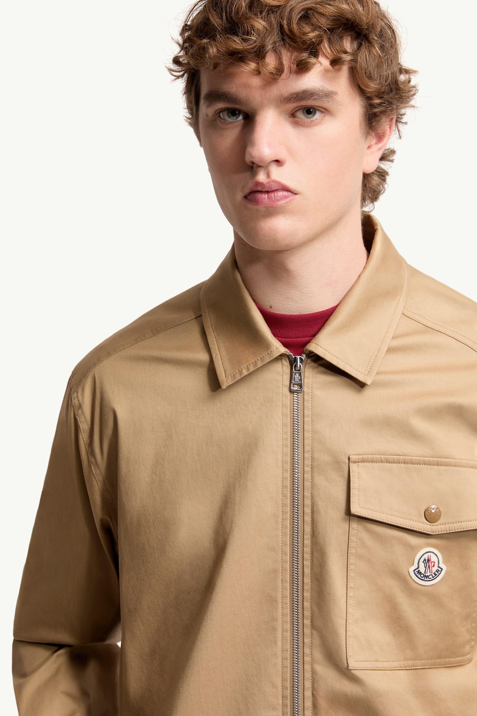 Beige Cotton Blend Gabardine Shirt Jacket - Shirt Jackets for Men