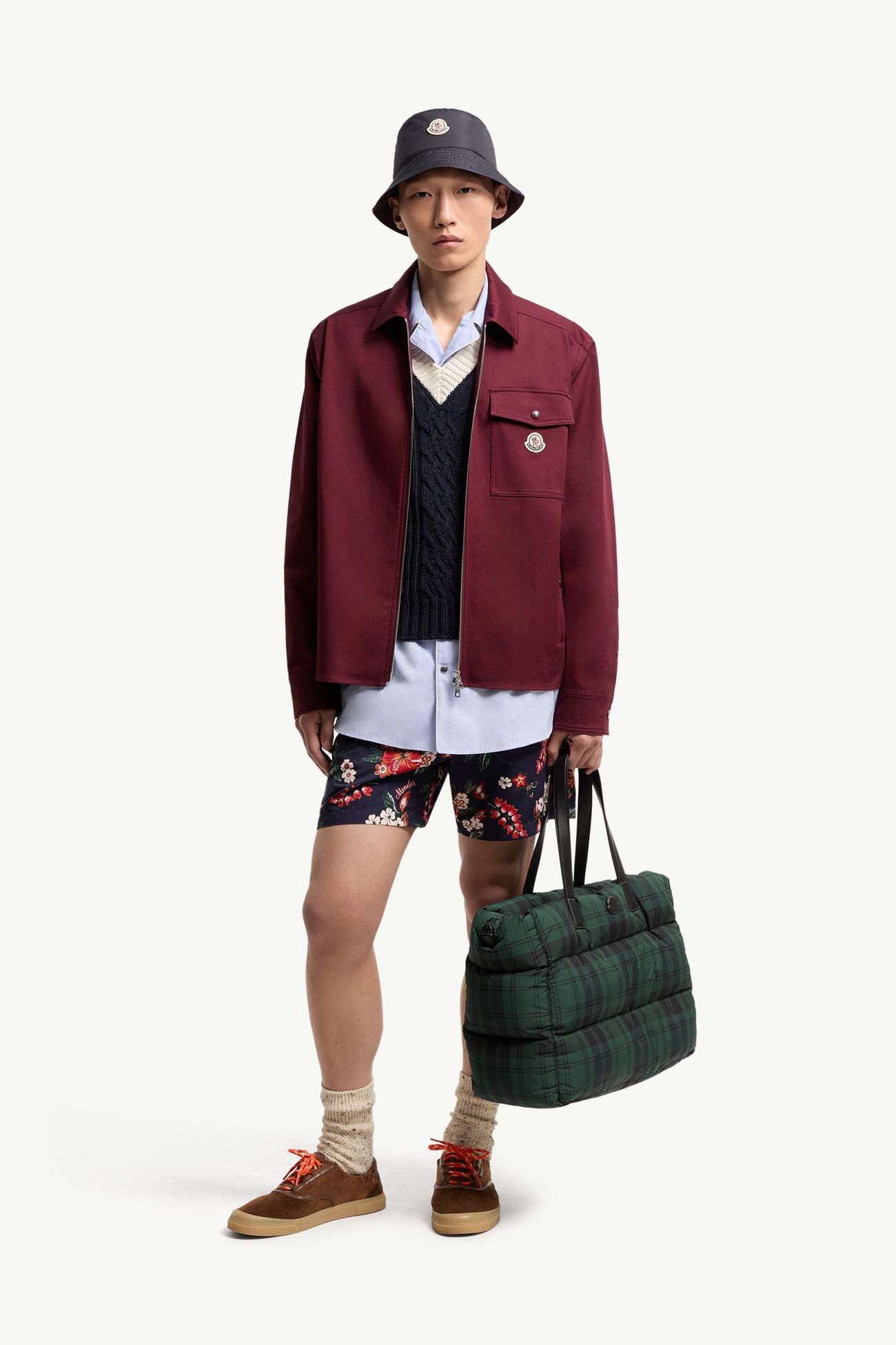 Giacca camicia in gabardine di misto cotone Uomo Bordeaux Moncler 0