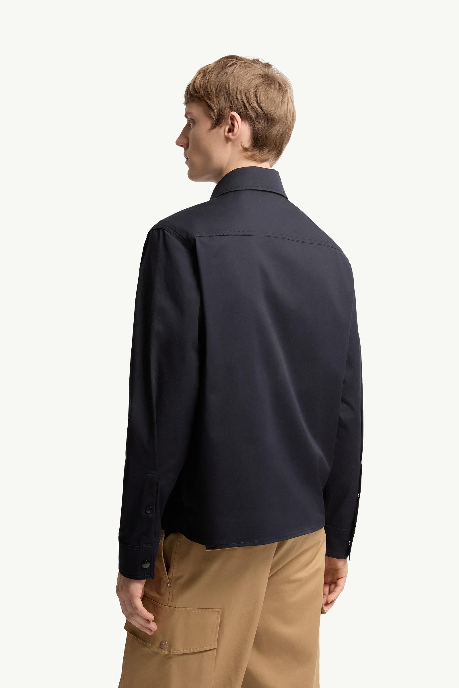 Navy Blue Cotton Blend Gabardine Shirt Jacket - Shirt Jackets for
