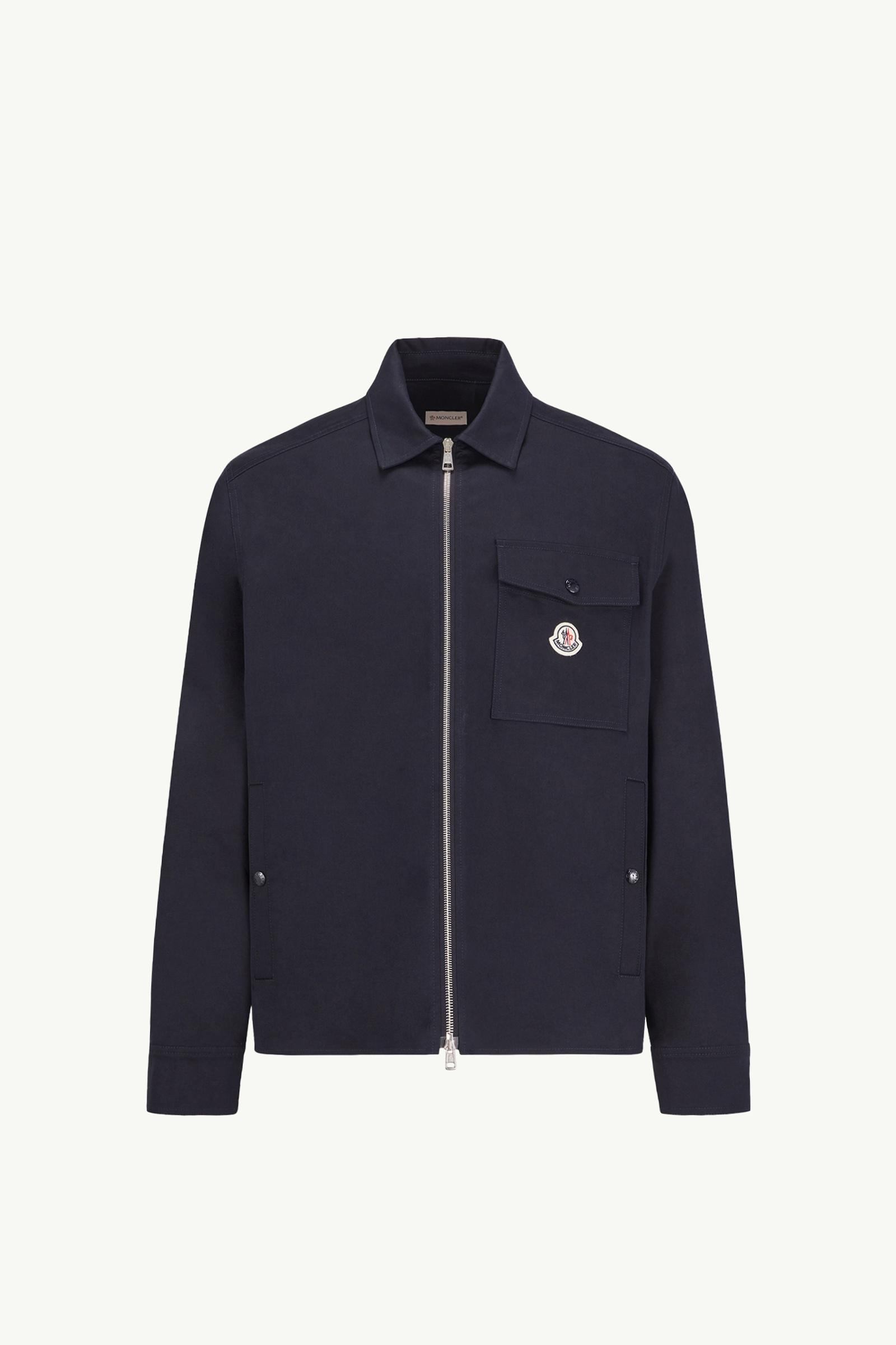 Navy Blue Cotton Blend Gabardine Shirt Jacket - Shirt Jackets for