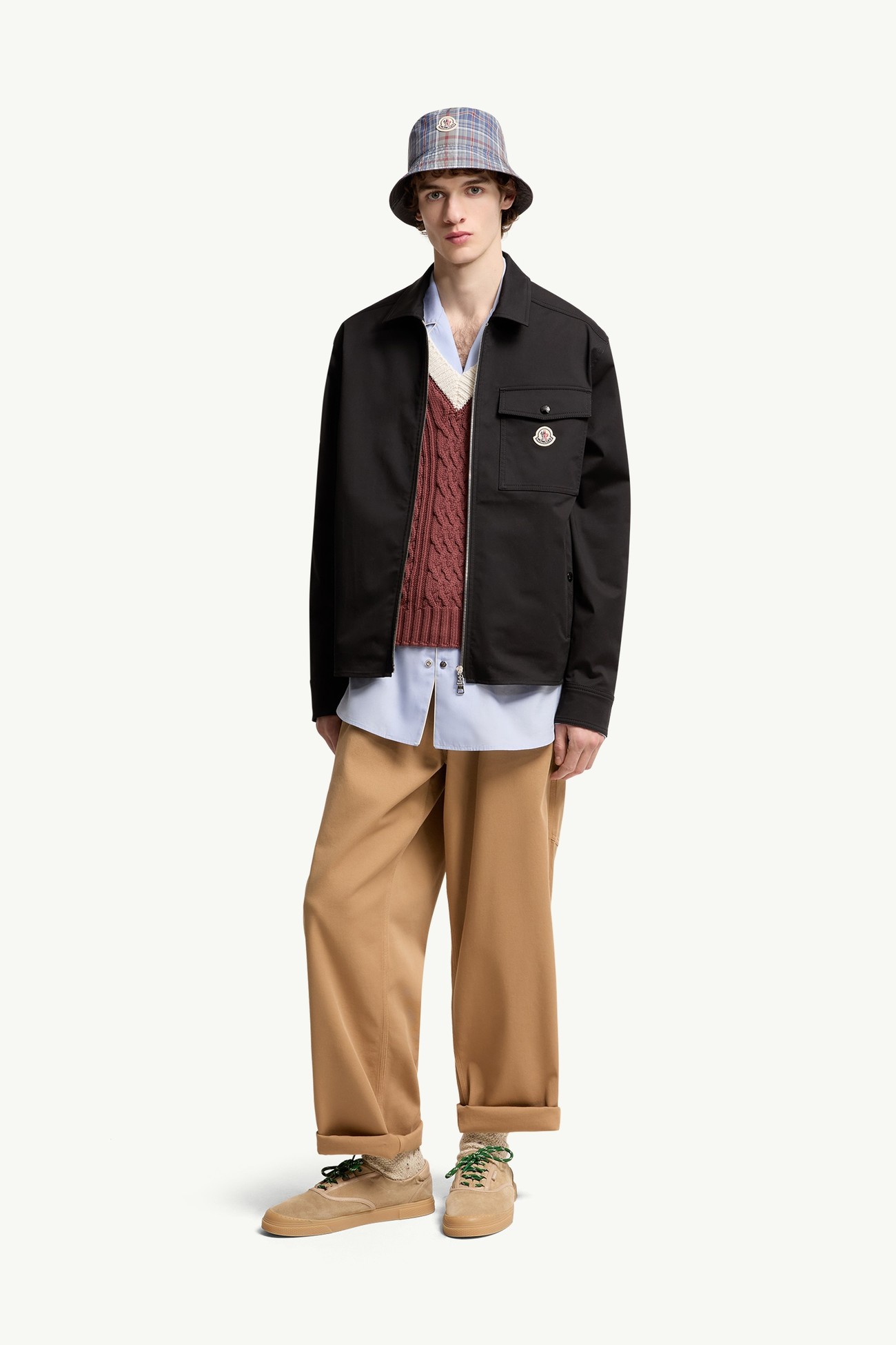 Cotton Blend Gabardine Shirt Jacket Men Black Moncler 0