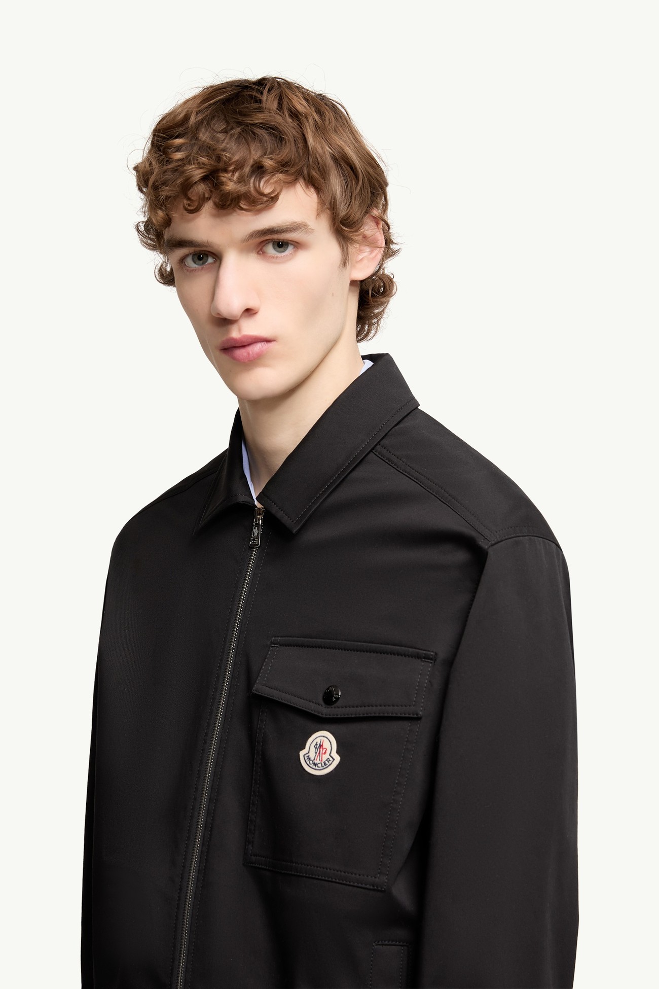 Cotton Blend Gabardine Shirt Jacket Men Black Moncler 1