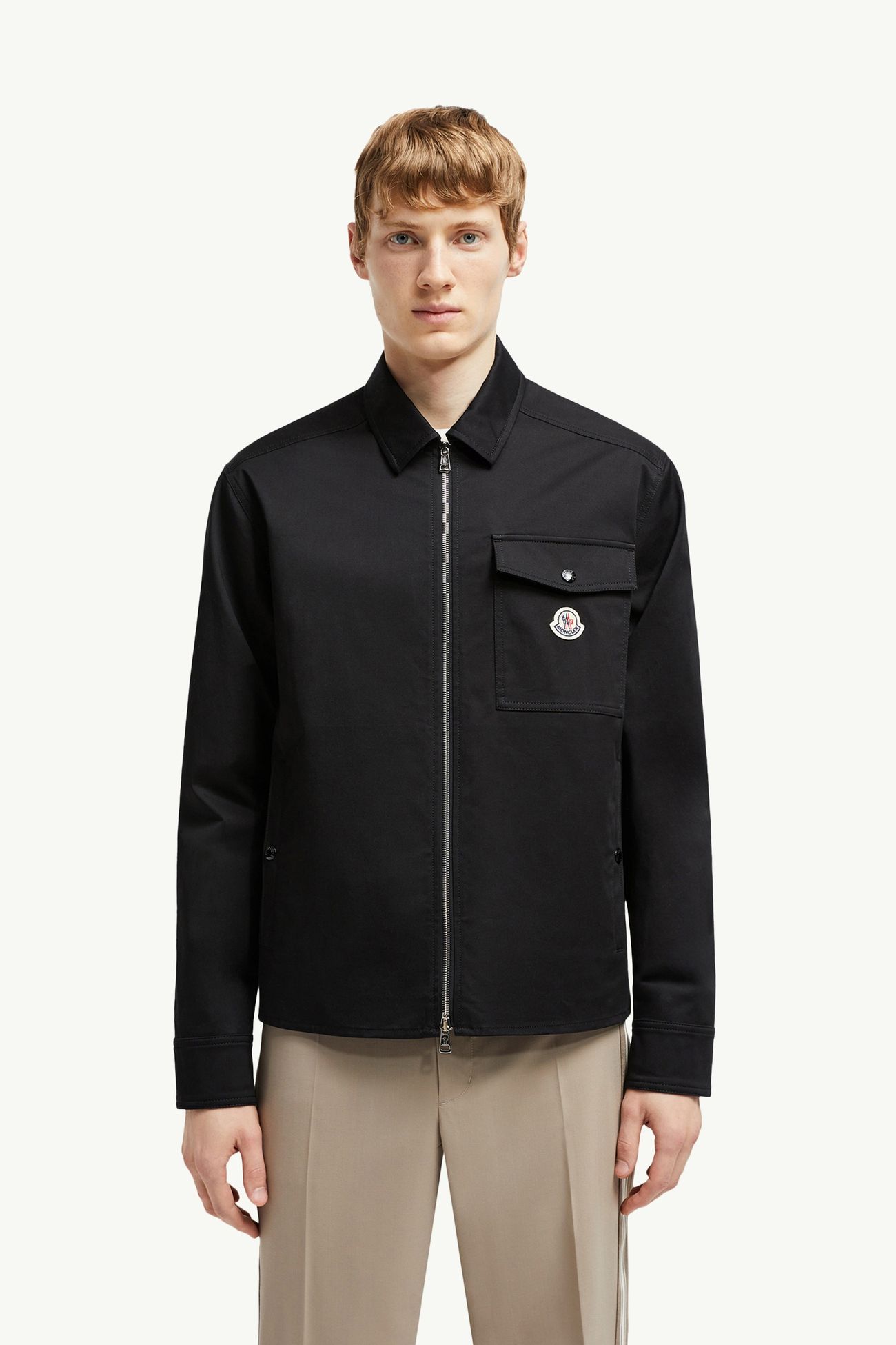 Chaqueta camisera de gabardina de mezcla de algodón Hombre Negro Moncler 3