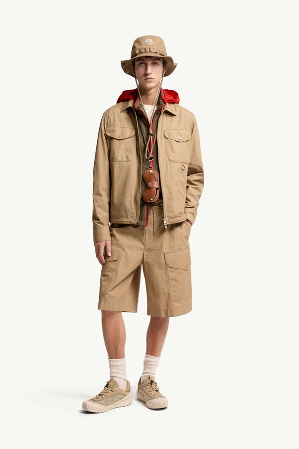 Cotton Poplin Long Sleeve Zip-Up Shirt Jacket Men Beige Moncler 0