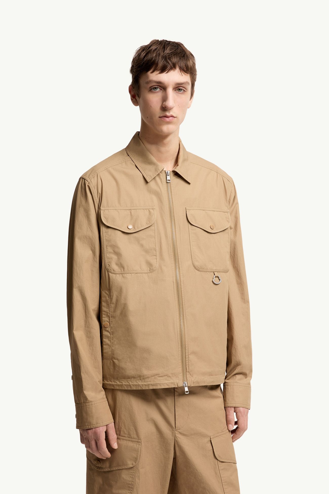 Camicia a maniche lunghe con zip in popeline di cotone Uomo Beige Moncler 3