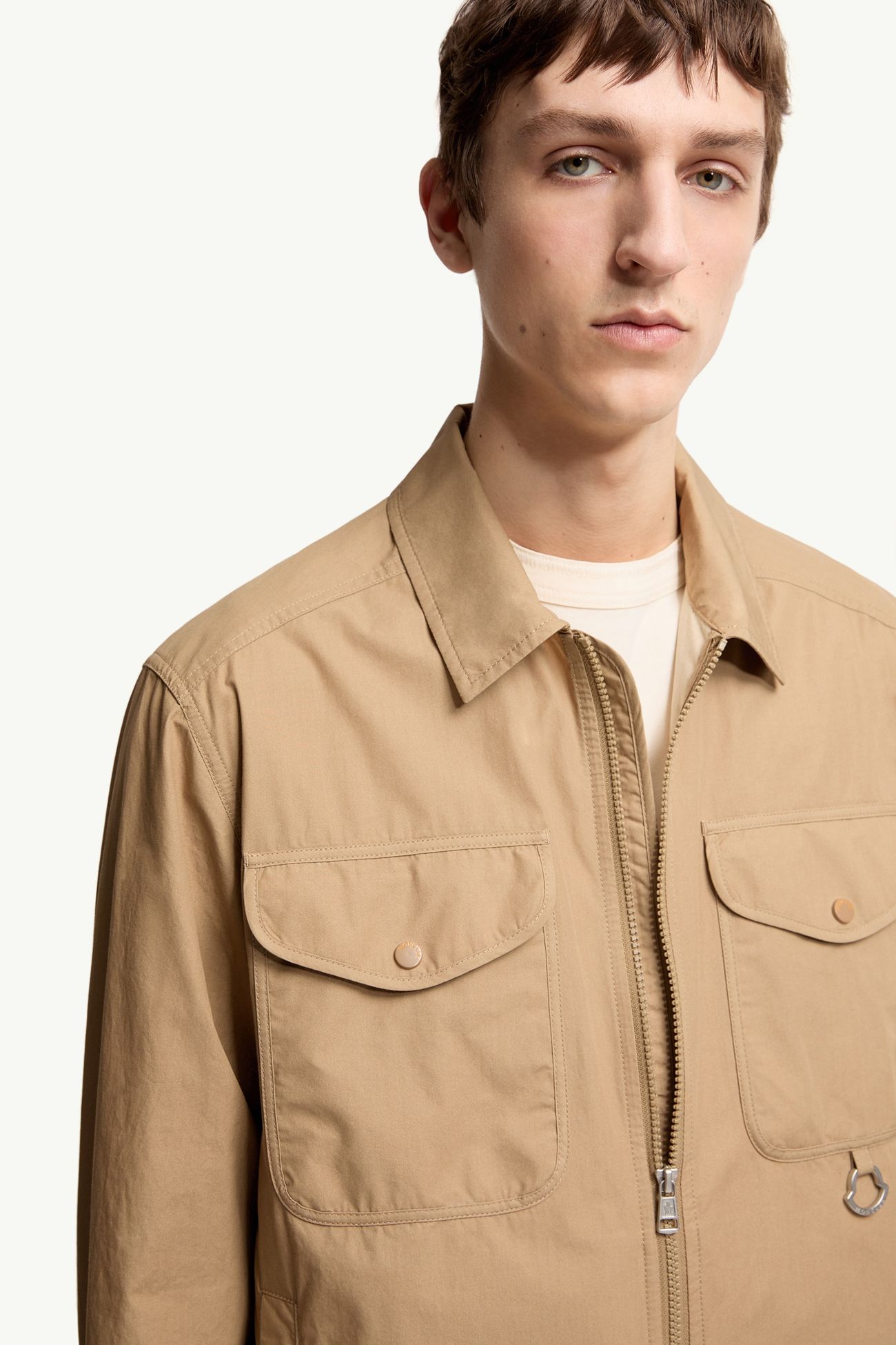 Camisa de manga larga con cremallera de popelina de algodón Hombre Beige Moncler 5