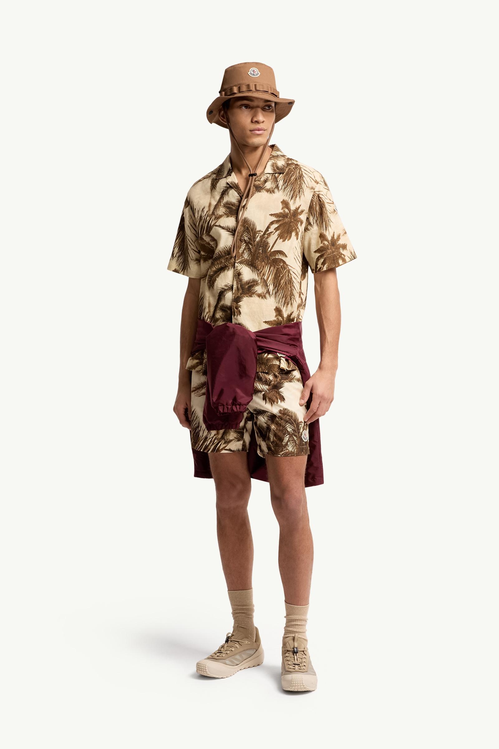 Beige & Green Cotton & Linen Blend Short Sleeve Shirt - Shirts for