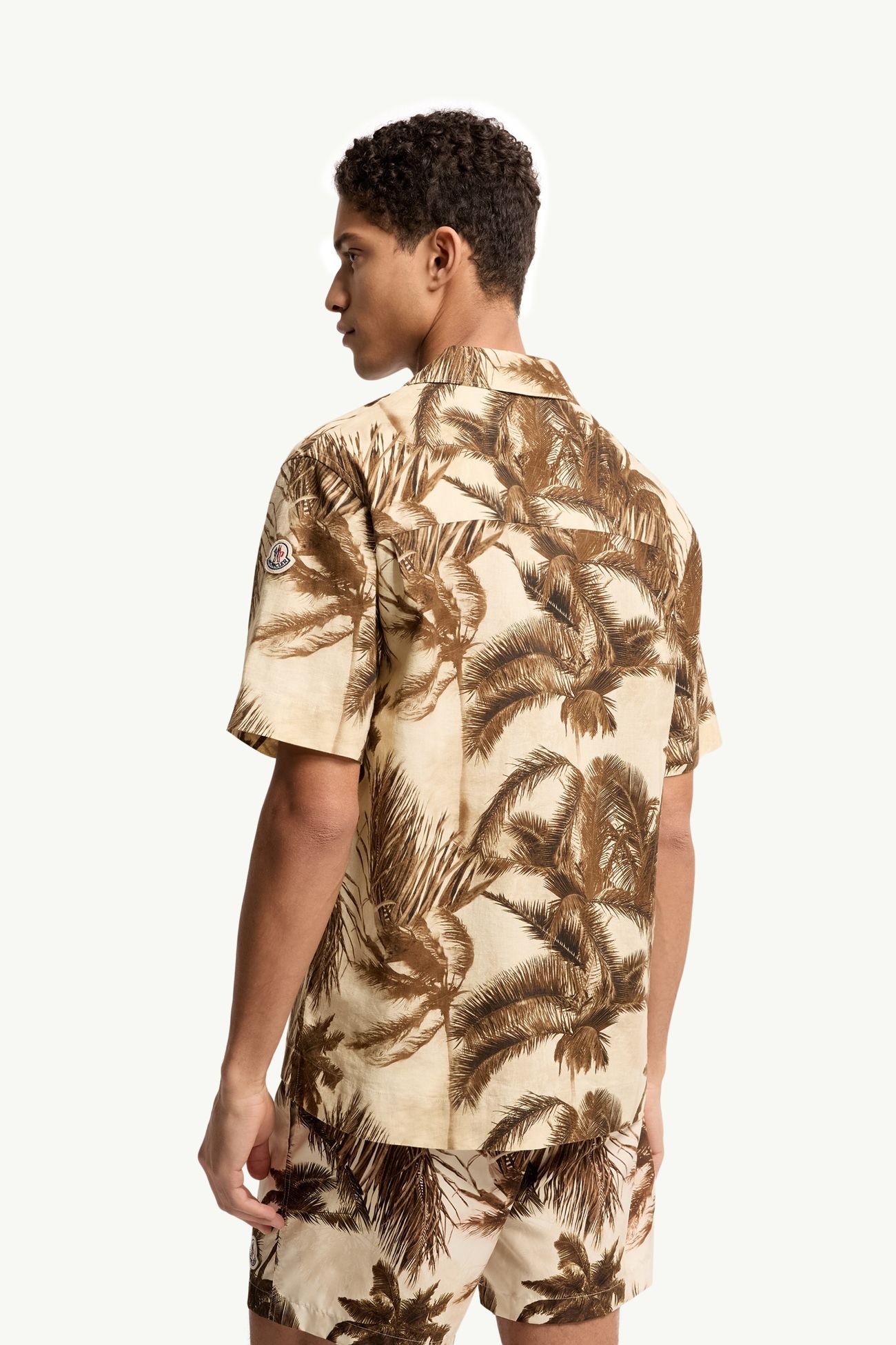 Camisa de manga corta de mezcla de algodón y lino Hombre Beige & Verde Moncler 4