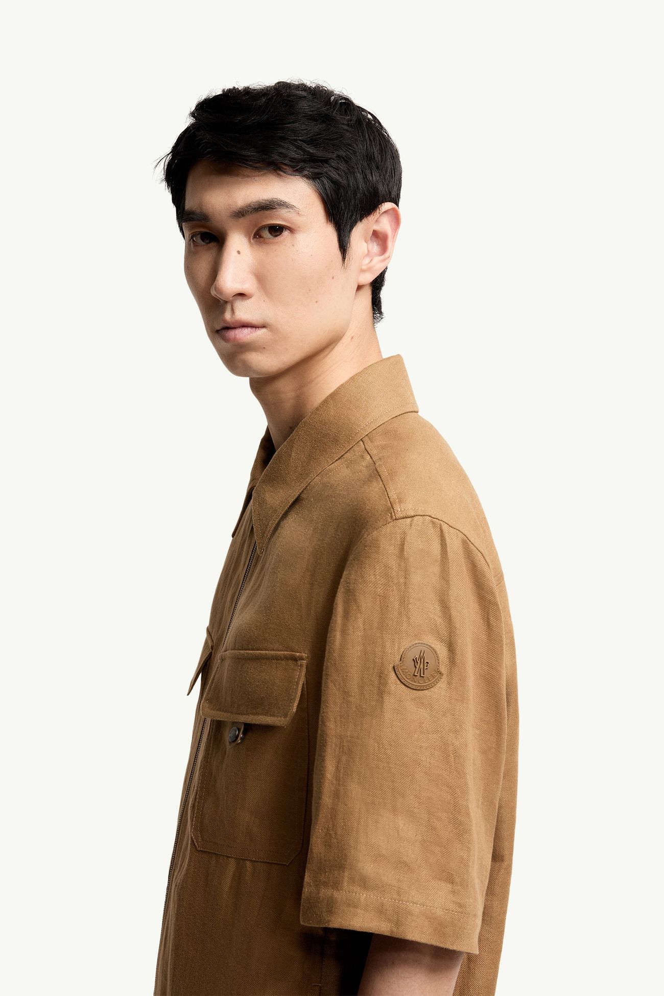 리넨 트윌 반소매 집업 셔츠 남성 라이트 브라운 Moncler 1