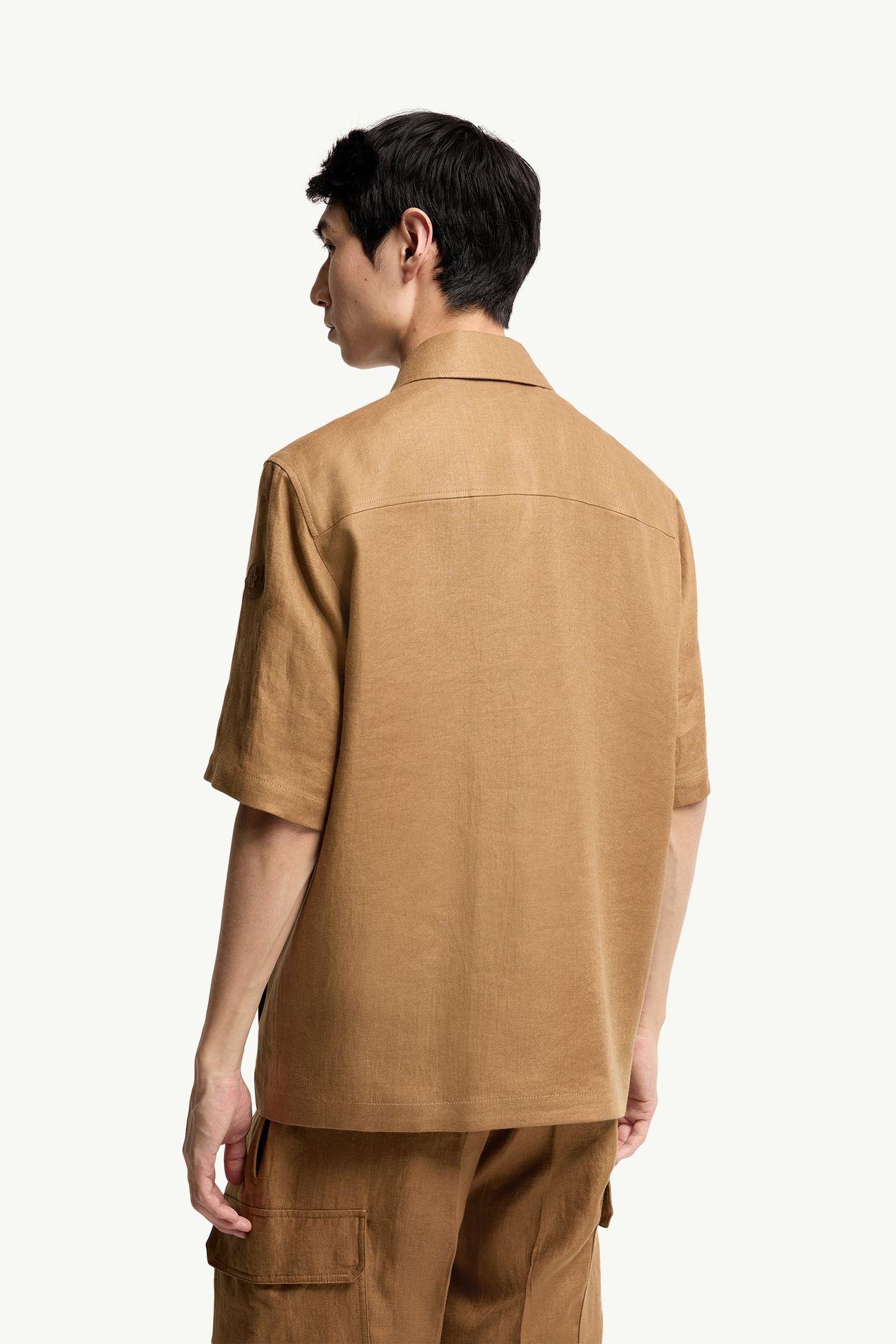 Camisa de manga corta con cremallera de sarga de lino Hombre Marrón claro Moncler 4