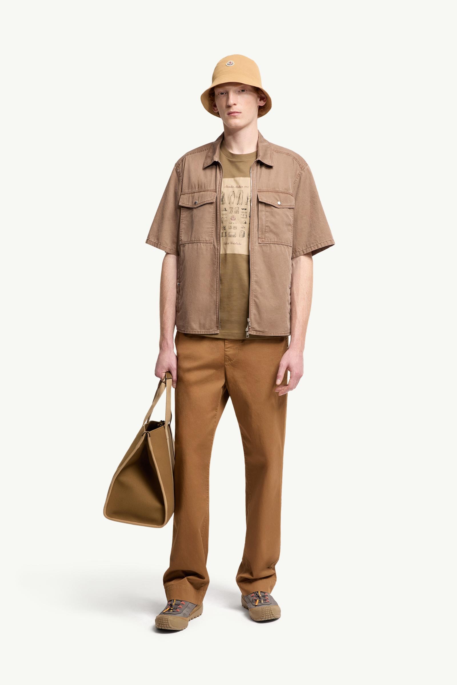 Brown Short Sleeve Cotton Zip-Up Shirt - Shirts for Men | Moncler US