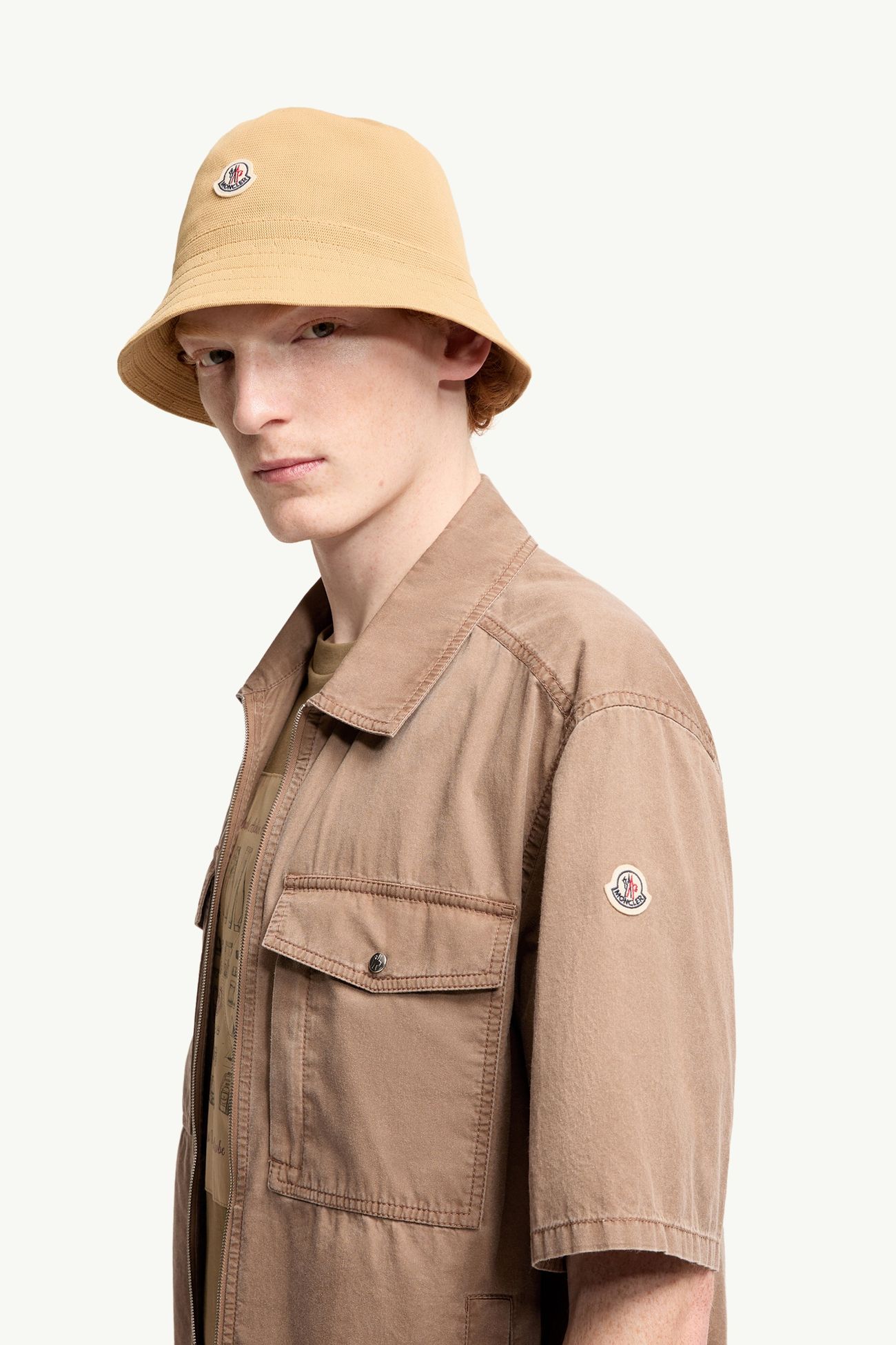 短袖棉質拉鏈恤衫 男士 啡色 Moncler 1