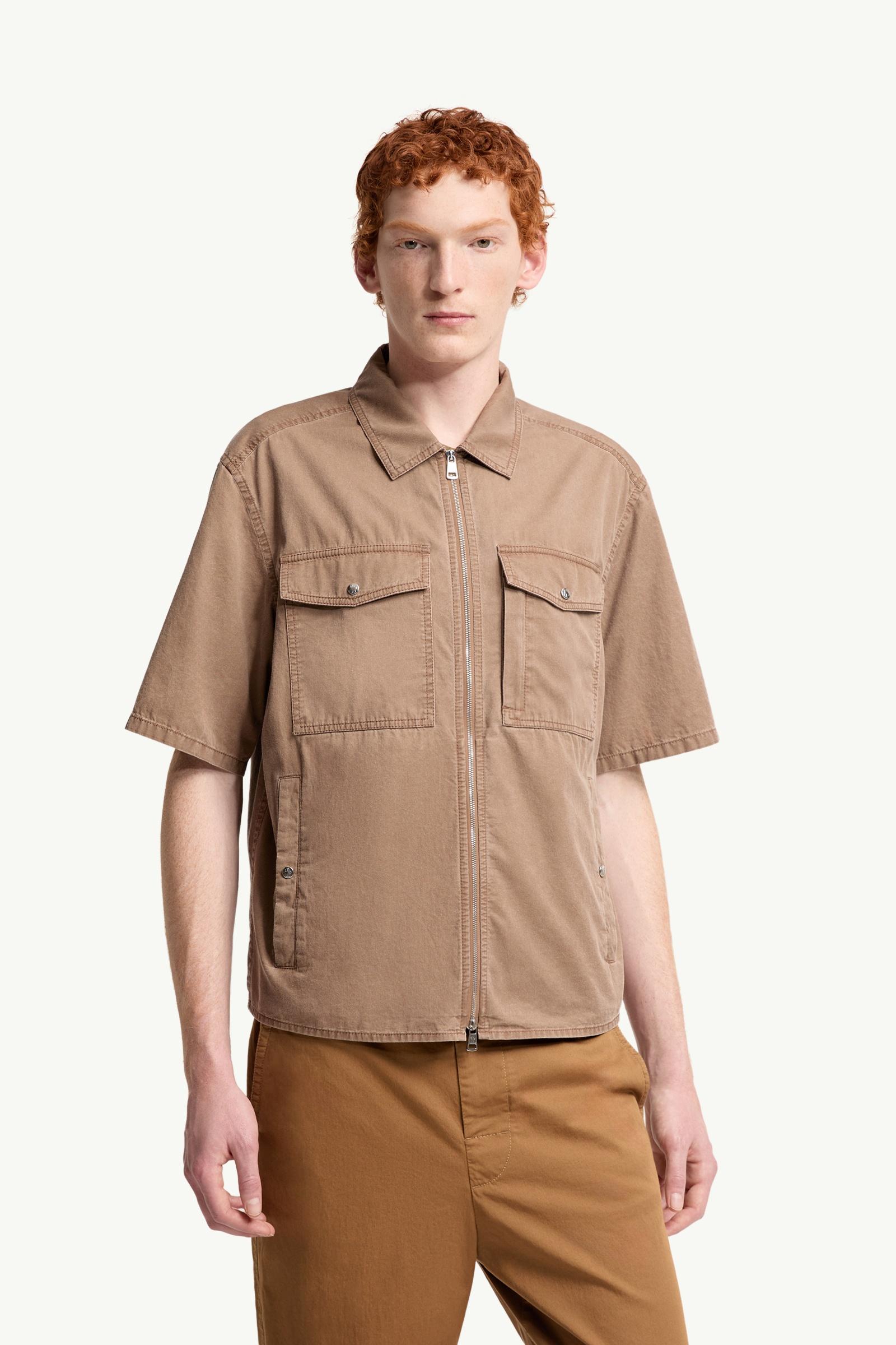 Brown Short Sleeve Cotton Zip-Up Shirt - Shirts for Men | Moncler US