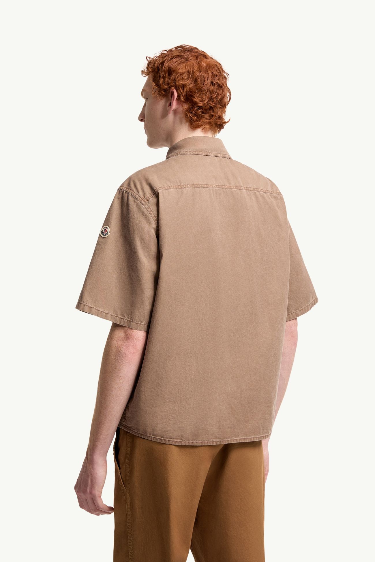 Camicia in Cotone a Maniche Corte con Zip Uomo Marrone Moncler 4