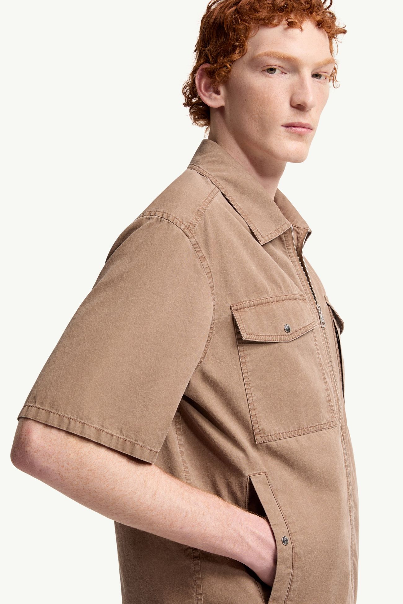 Chemise zippée à manches courtes en coton Hommes Marron Moncler 5