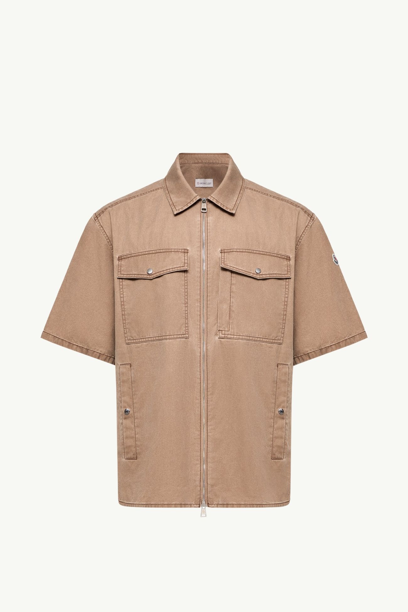 Camisa de manga corta con cremallera de algodón Hombre Marrón Moncler 2