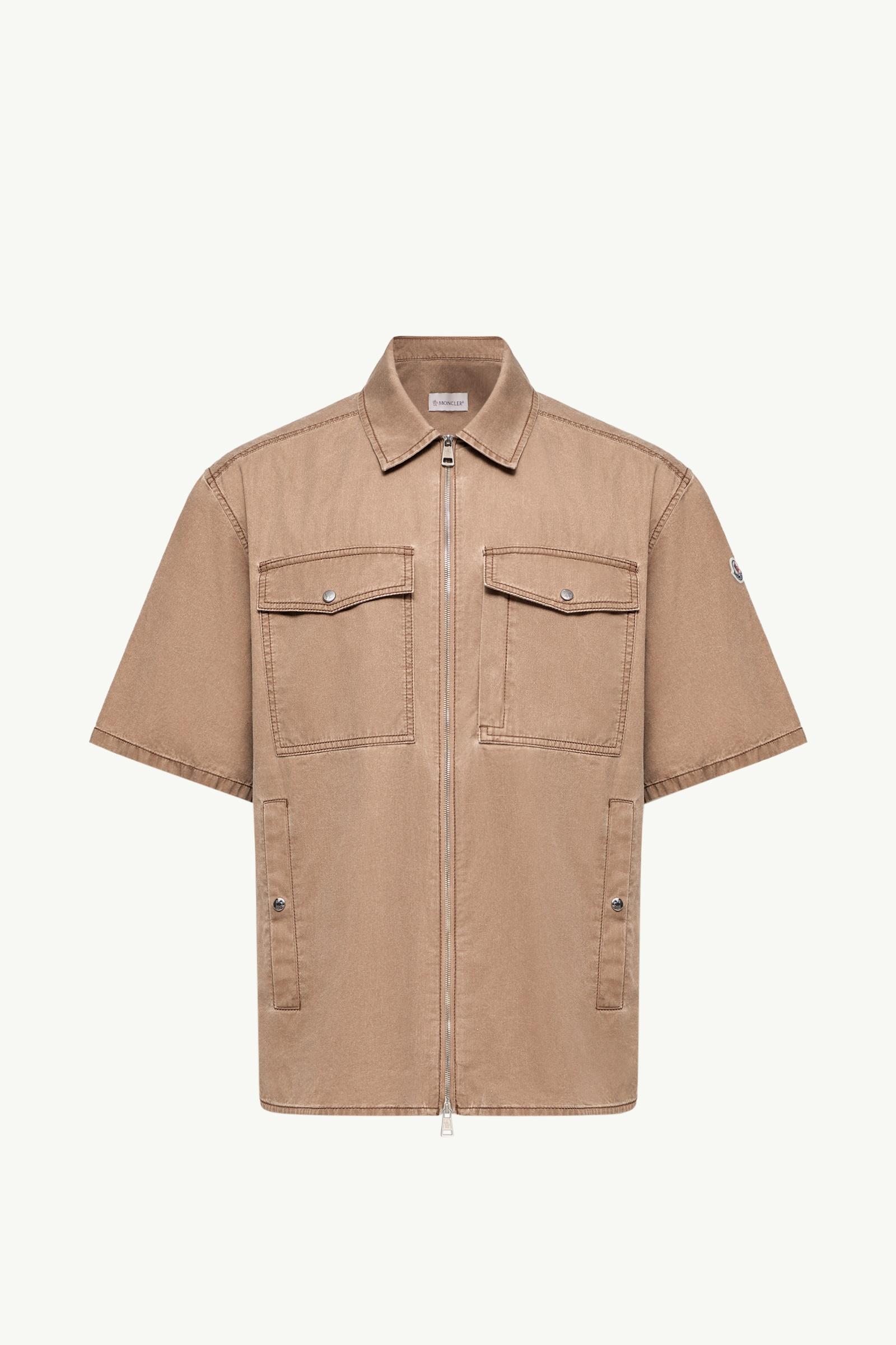 Brown Short Sleeve Cotton Zip-Up Shirt - Shirts for Men | Moncler US