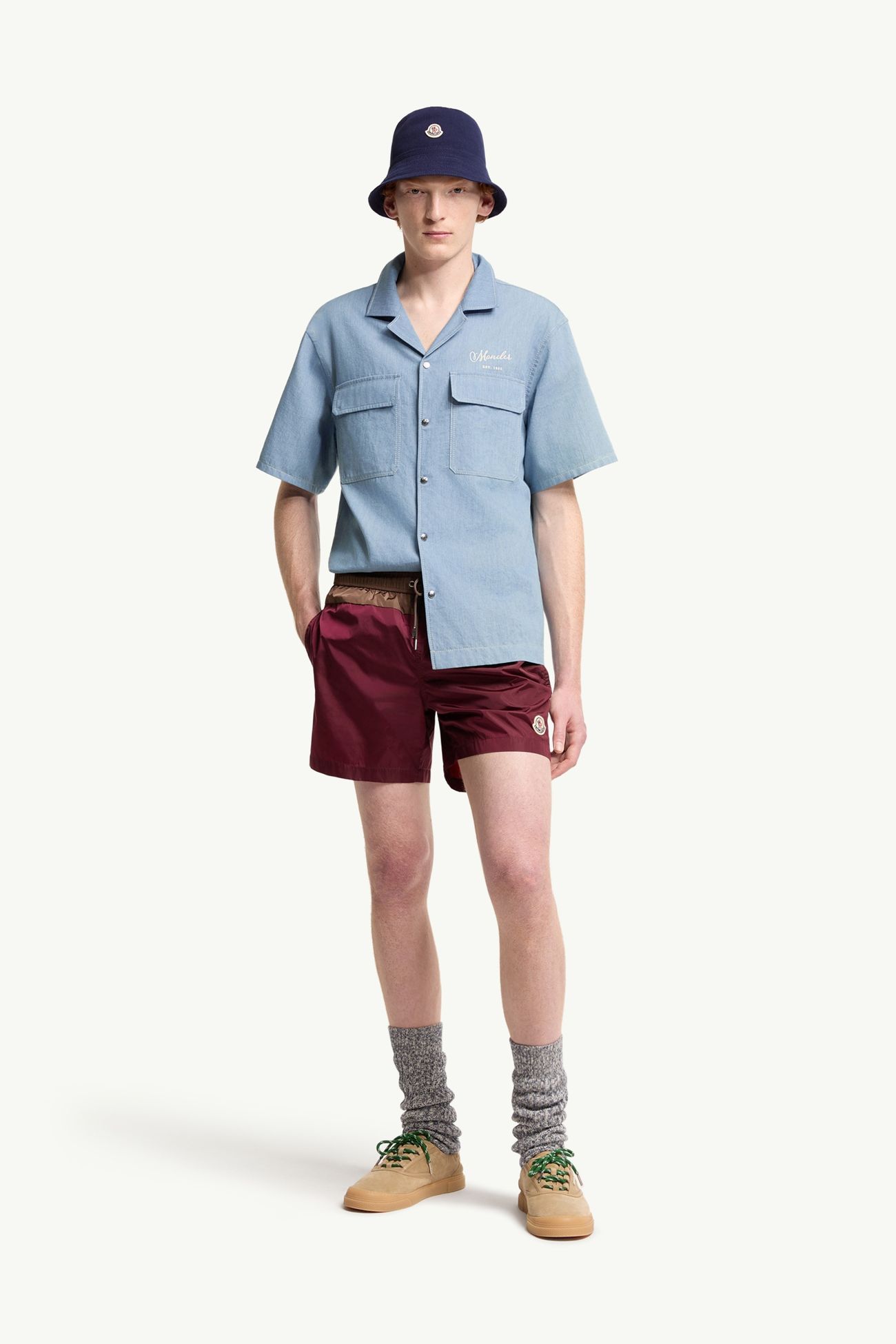 Chemise en denim à logo brodé Hommes Bleu Pastel Moncler 0