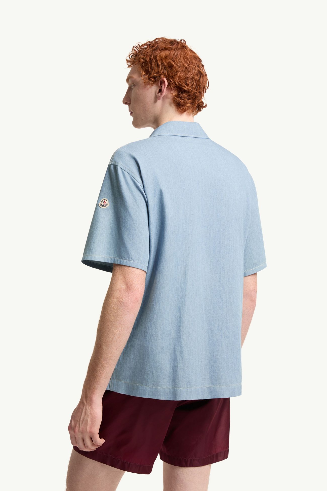 Embroidered Logo Denim Shirt Men Pastel Blue Moncler 4