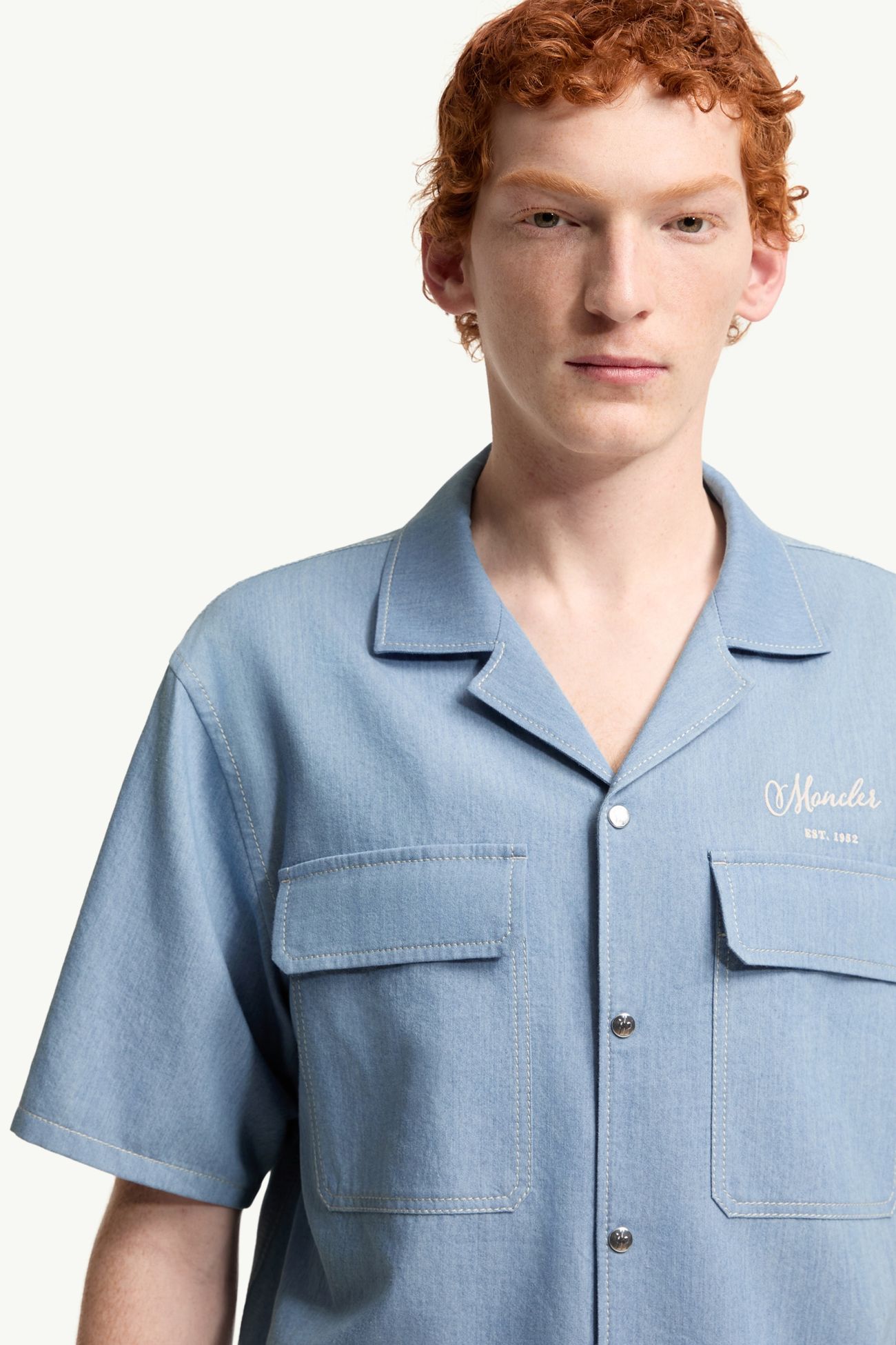 Hemd aus Denim mit gesticktem Logo Herren Pastellblau Moncler 5