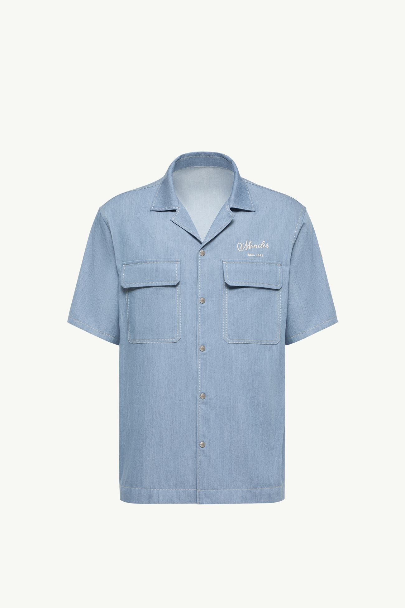 Embroidered Logo Denim Shirt Men Pastel Blue Moncler 2