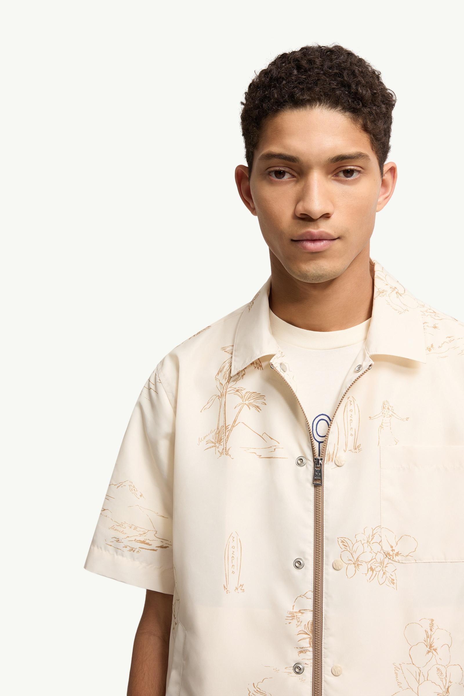 White Ivory Surf Print Short Sleeve Shirt - Shirts for Men